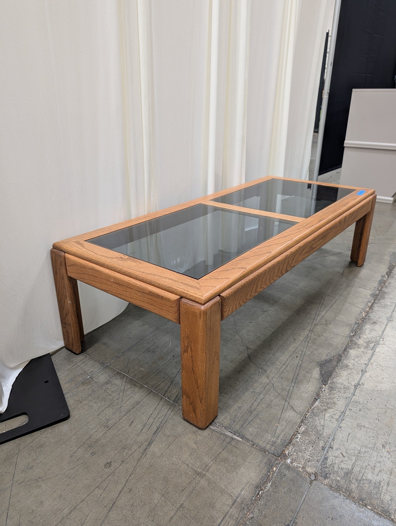 Vintage Oak Coffee Table with Glass Inserts