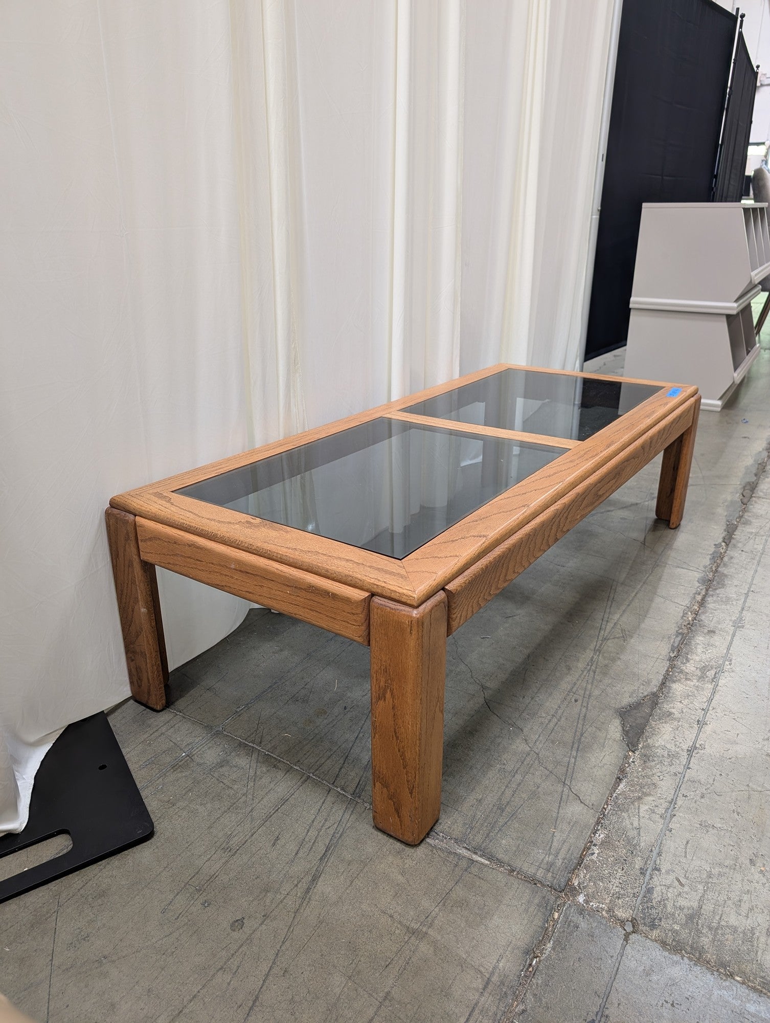 Vintage Oak Coffee Table with Glass Inserts