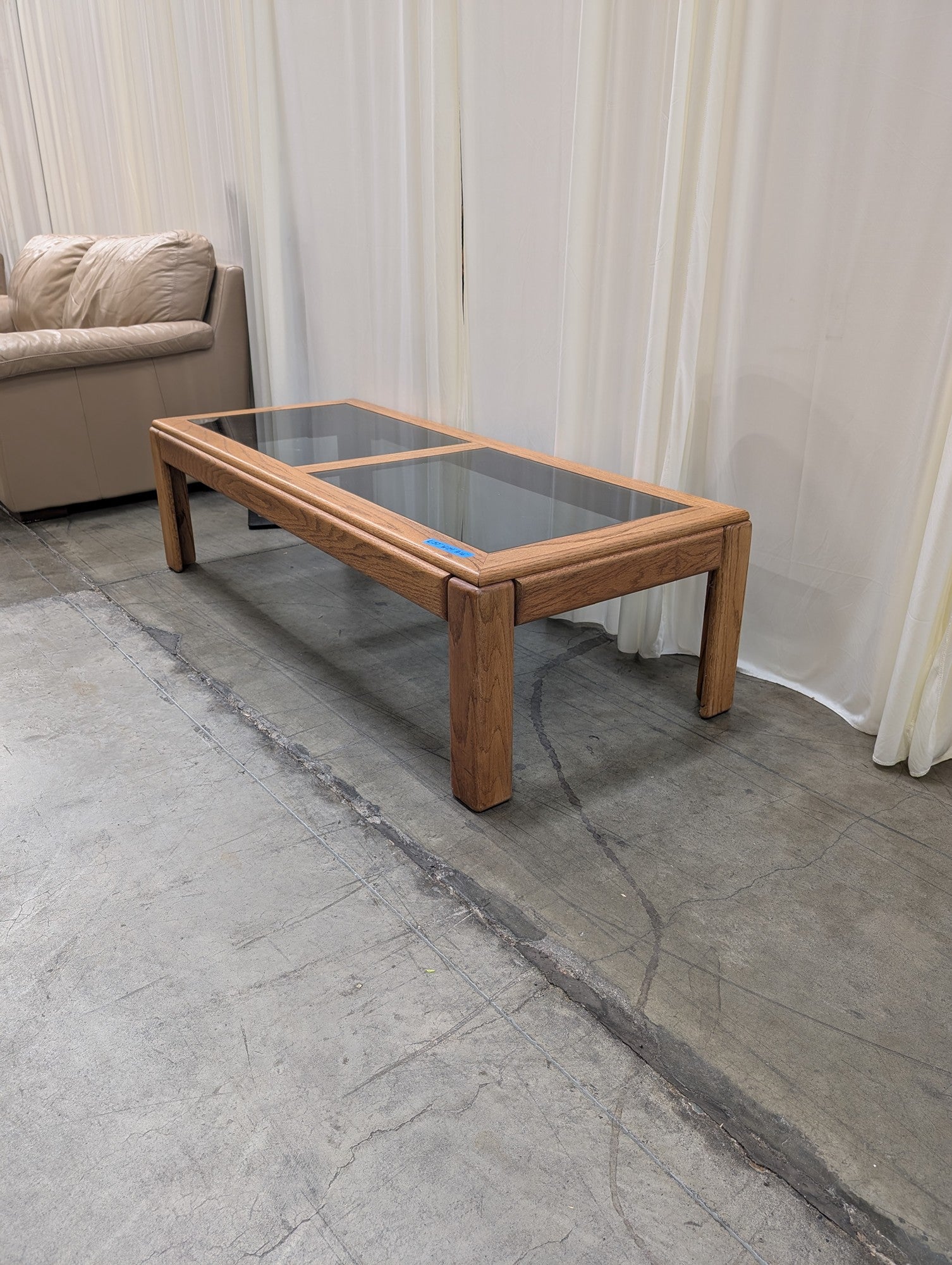 Vintage Oak Coffee Table with Glass Inserts