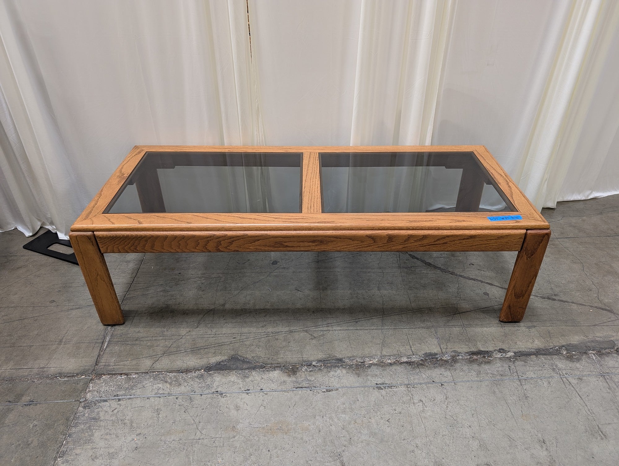 Vintage Oak Coffee Table with Glass Inserts