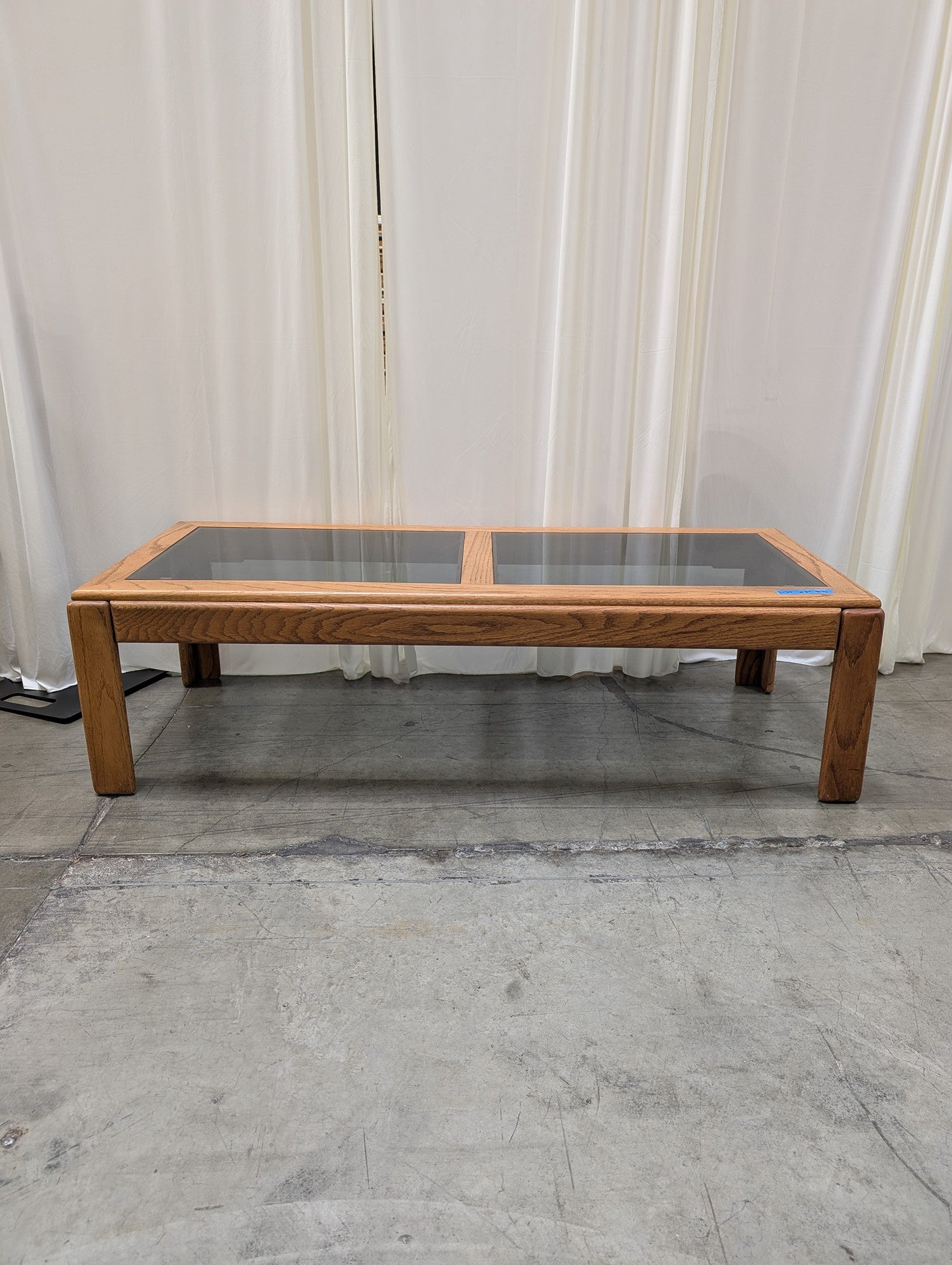 Vintage Oak Coffee Table with Glass Inserts