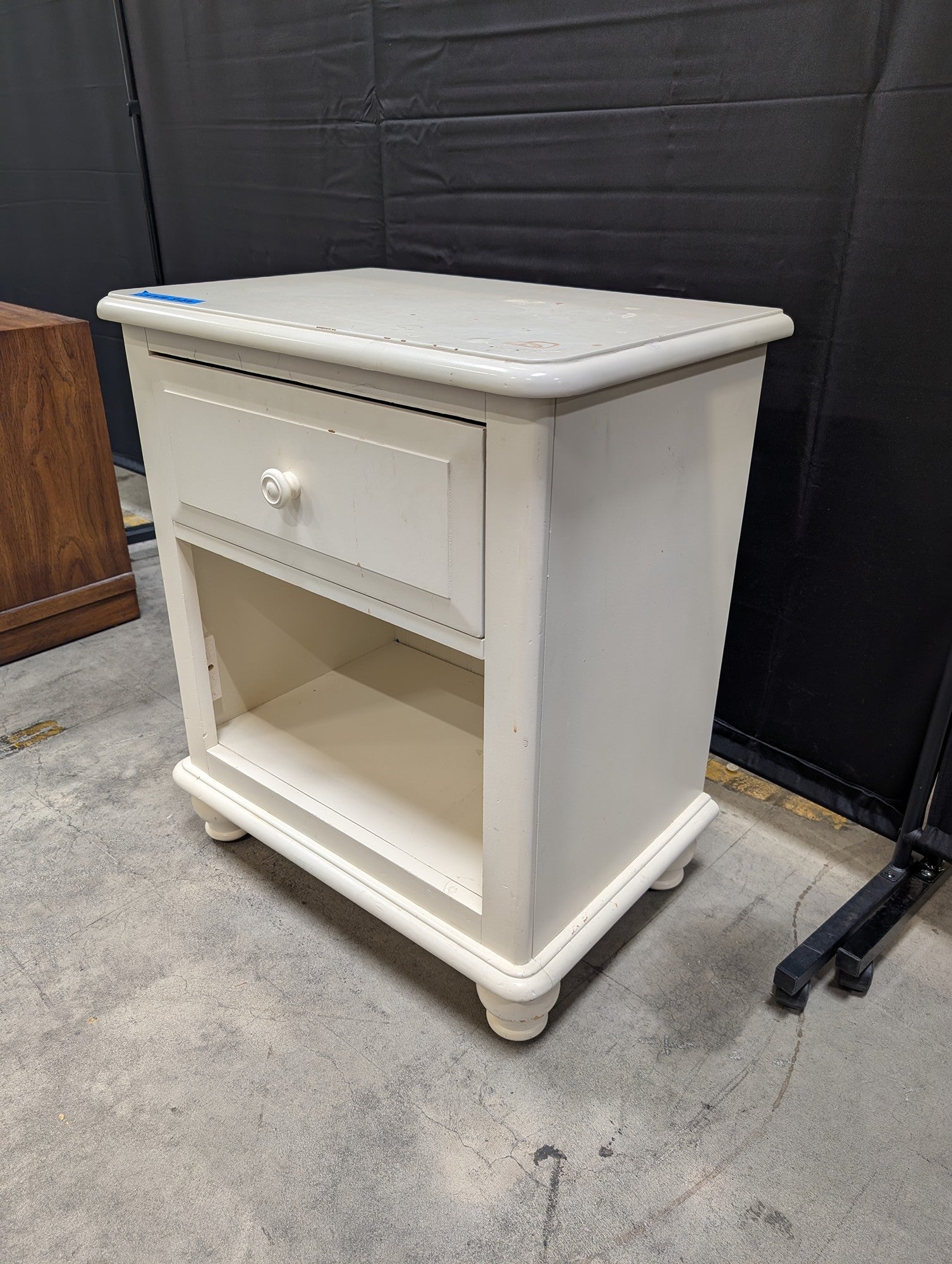 White Painted Wood Nightstand with Open Shelf