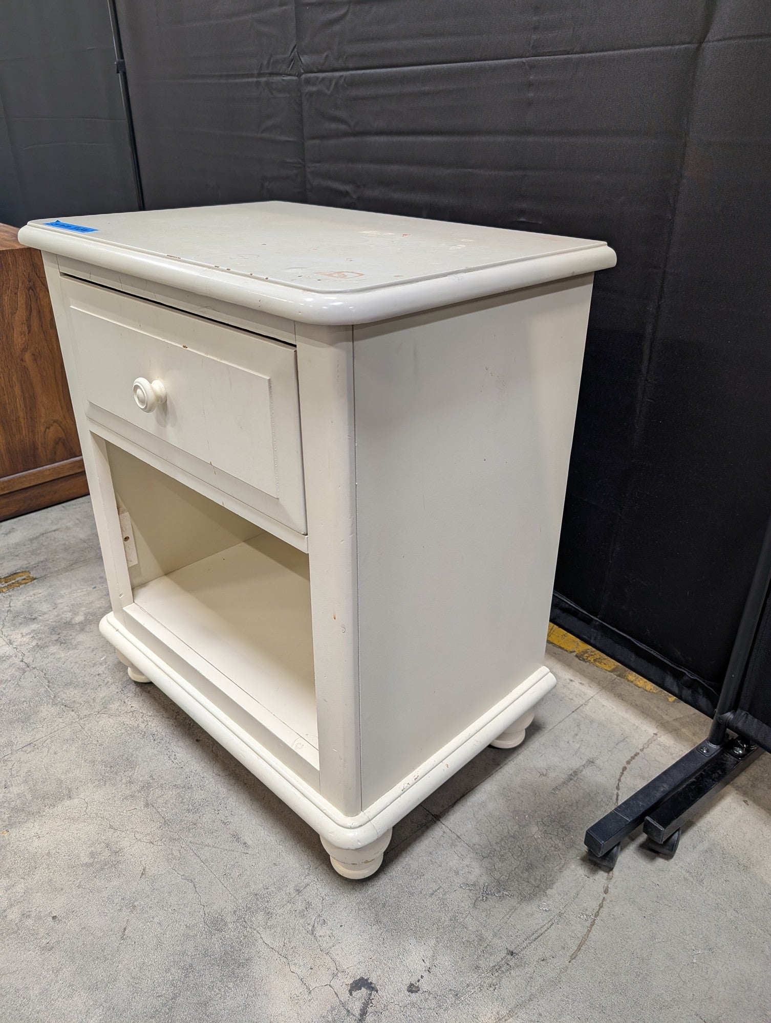 White Painted Wood Nightstand with Open Shelf