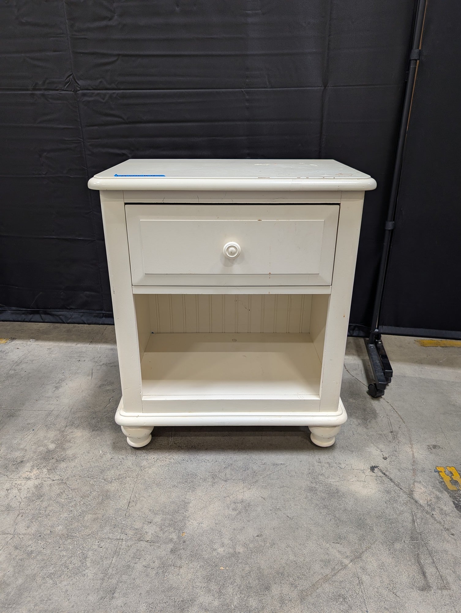 White Painted Wood Nightstand with Open Shelf