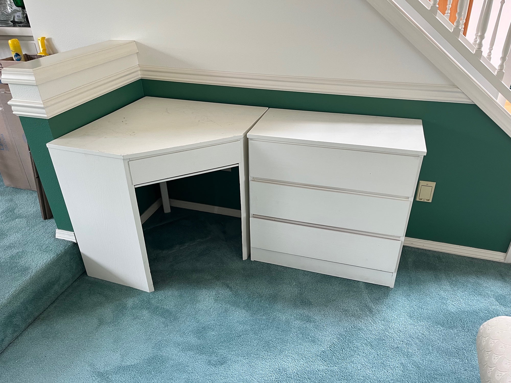White Corner Desk and Three-Drawer Dresser Set Modern Minimalist Furniture