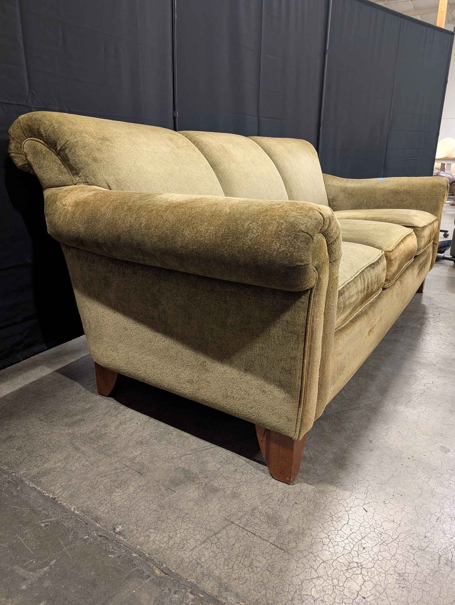 Flexsteel Christopher Lowell Three-Cushion Couch in Olive Fabric