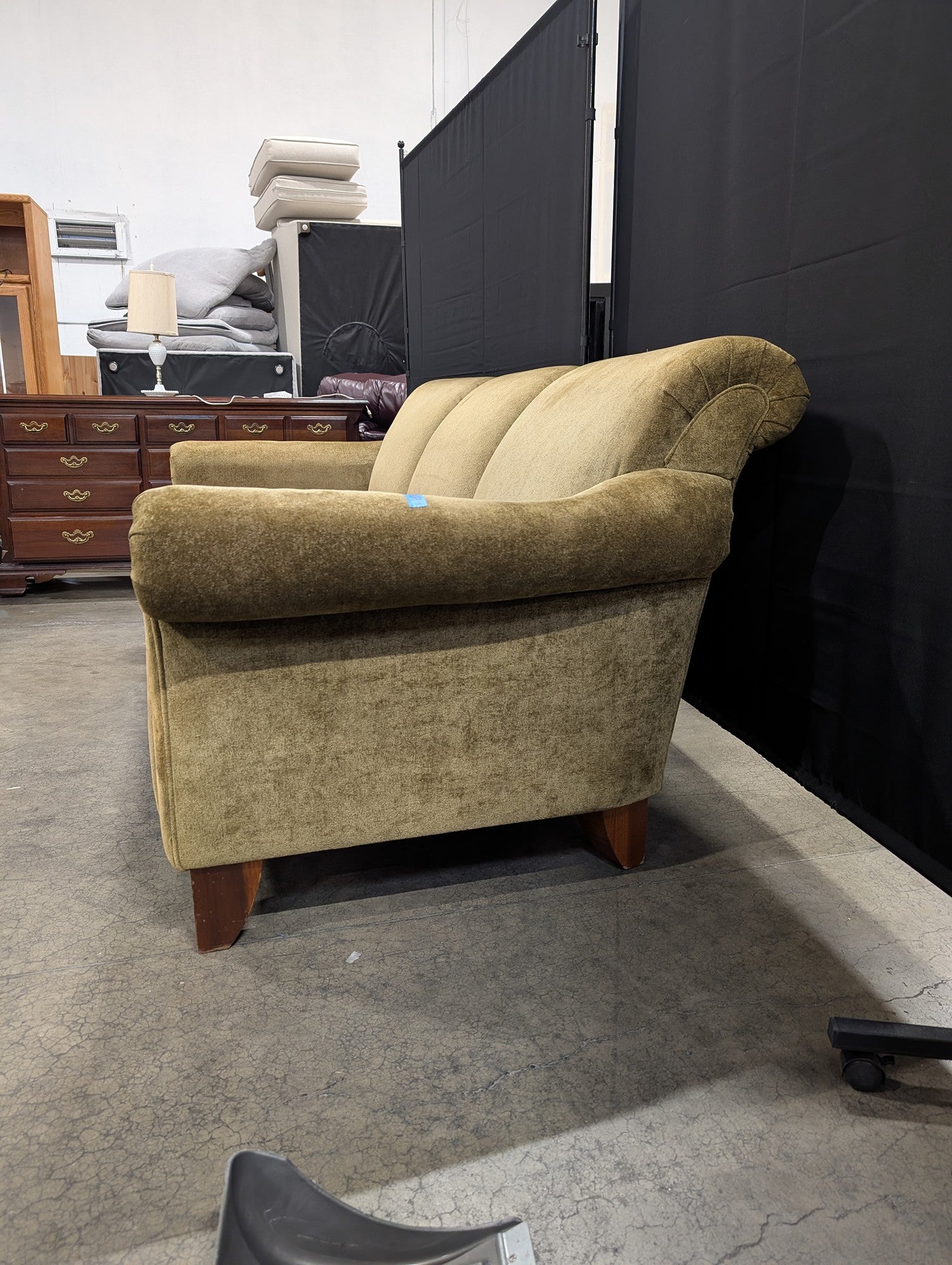Flexsteel Christopher Lowell Three-Cushion Couch in Olive Fabric