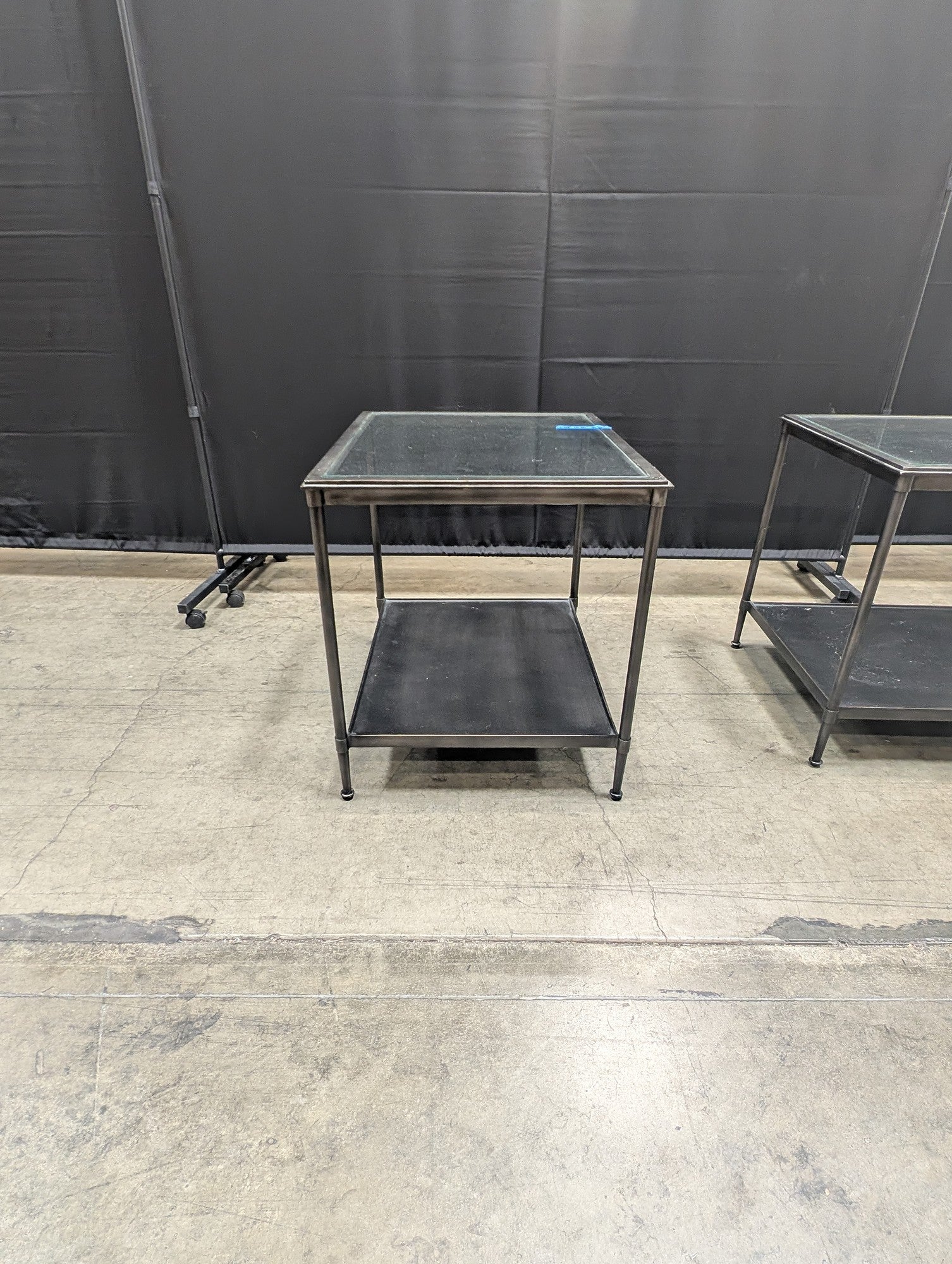 Modern Industrial Metal & Glass Square Side Table