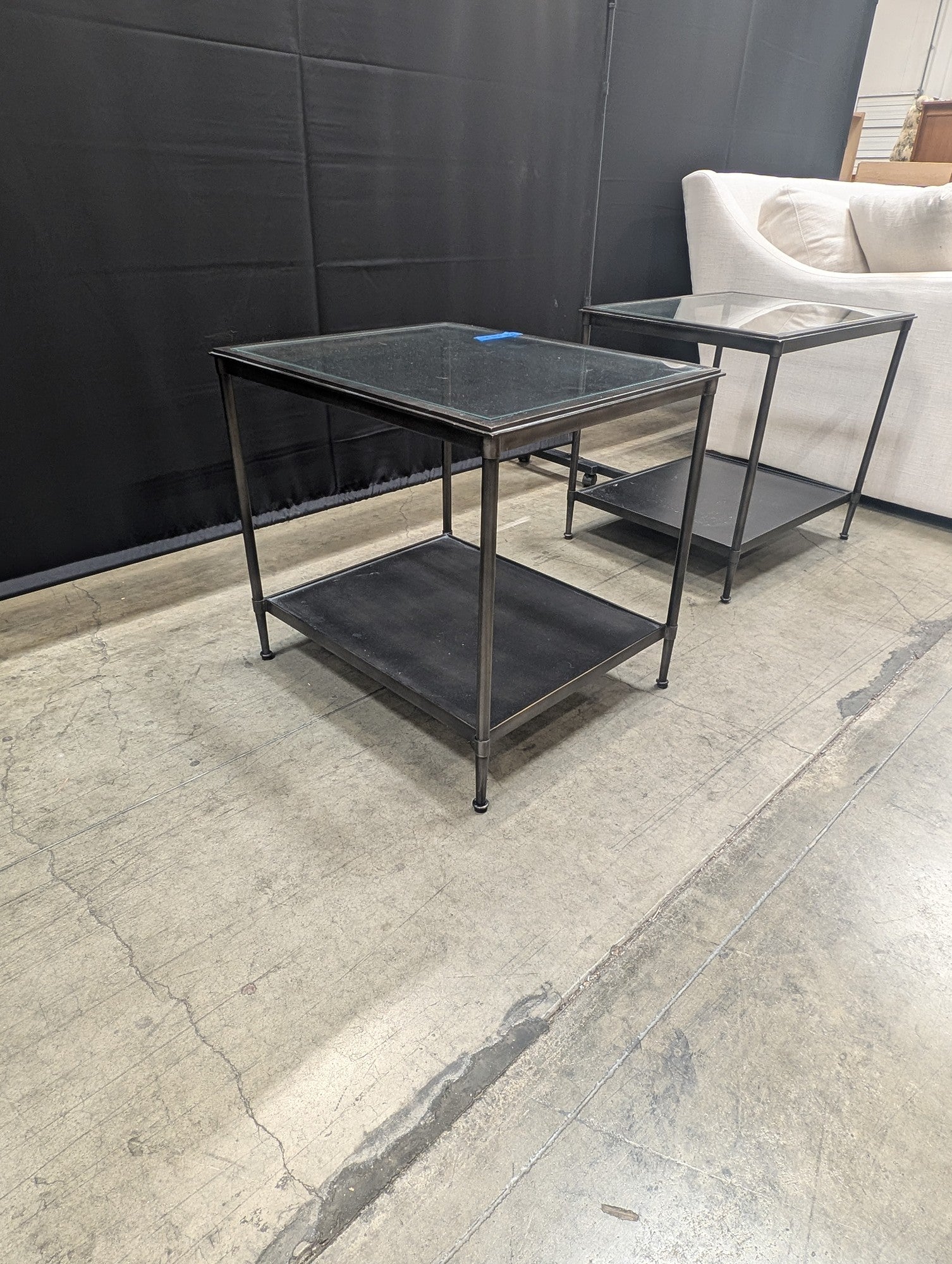 Modern Industrial Metal & Glass Square Side Table