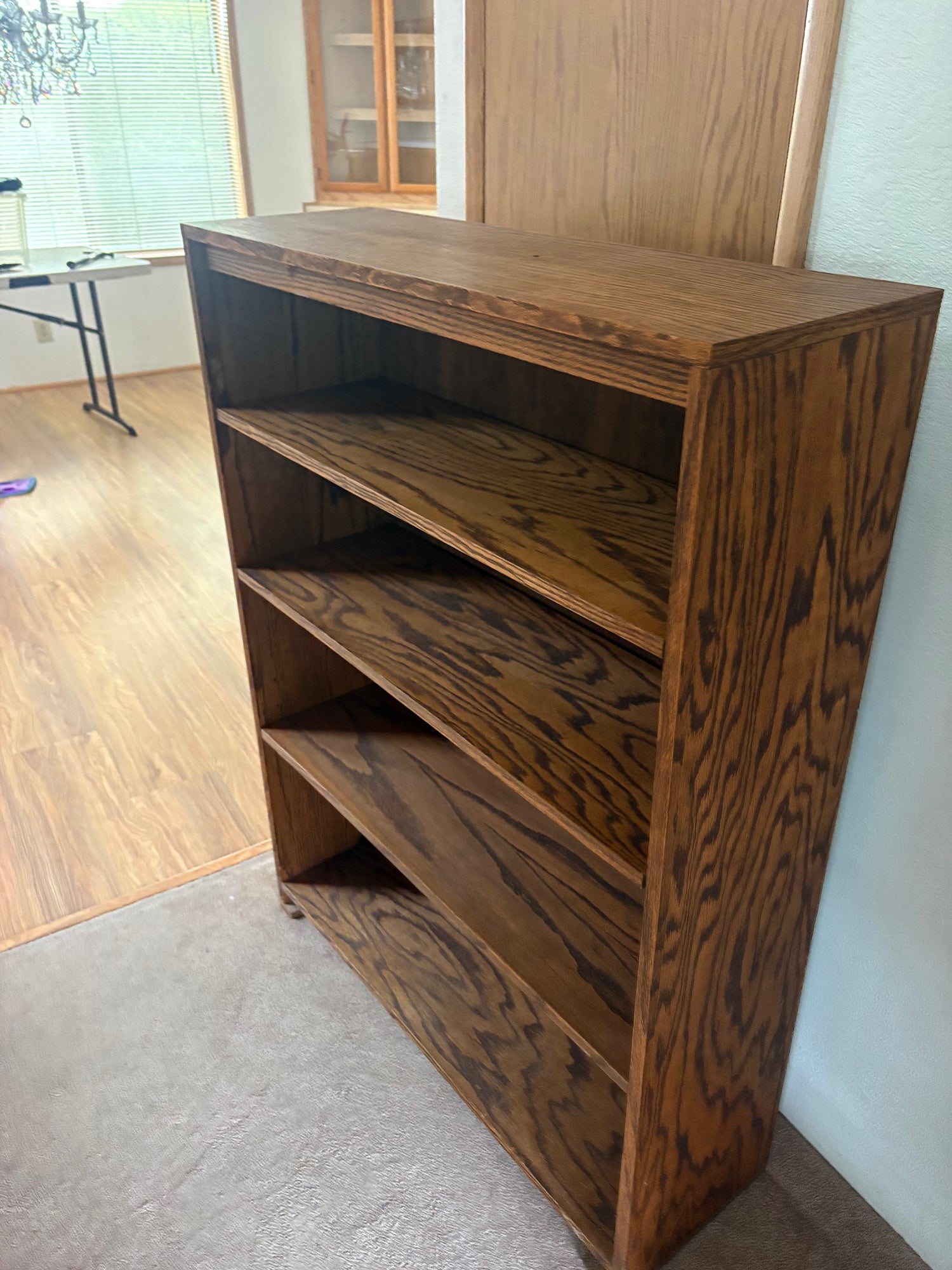 Brown Stained Wood Four-Shelf Bookcase