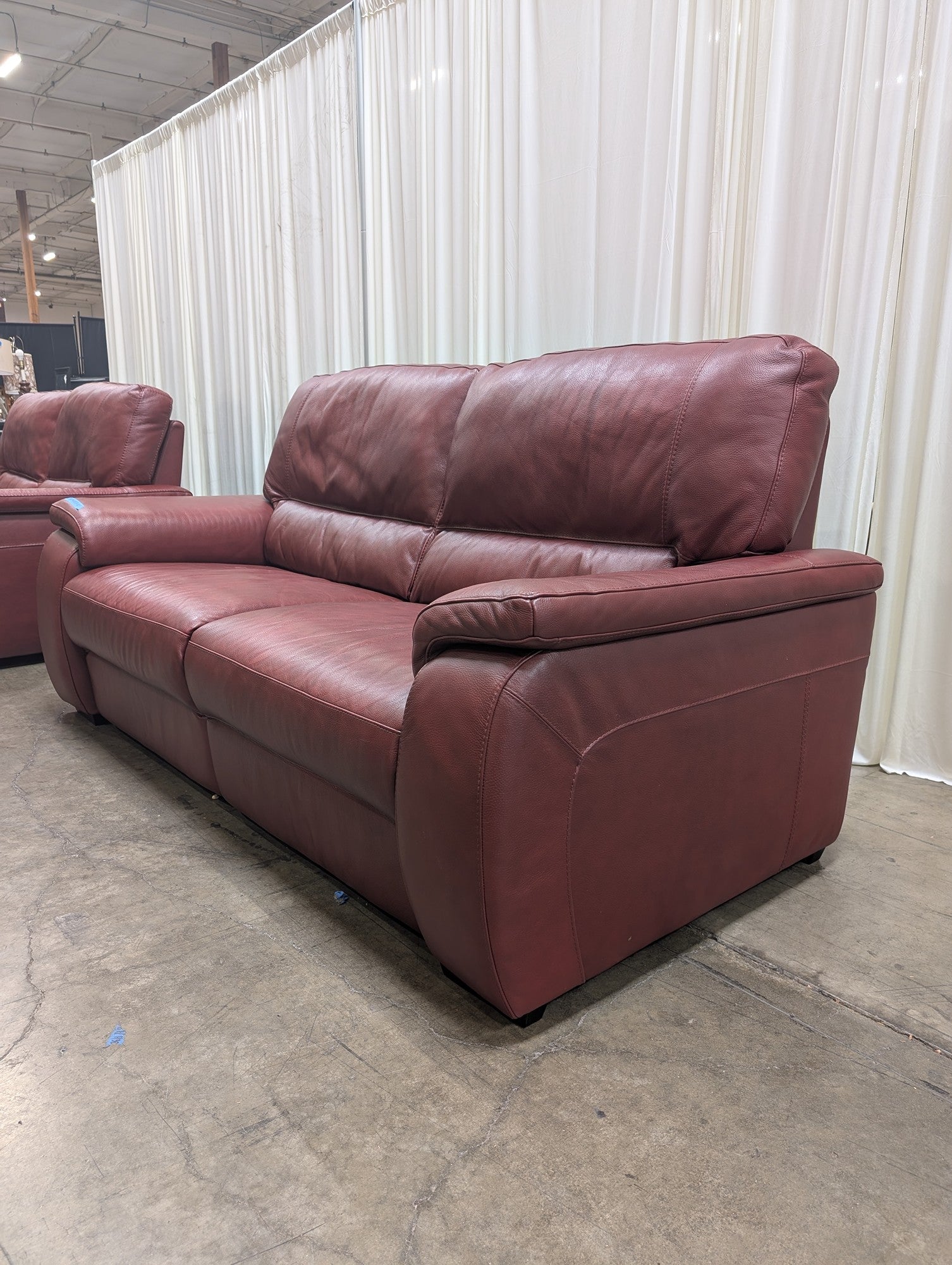 Burgundy Power Reclining Couch in Leather