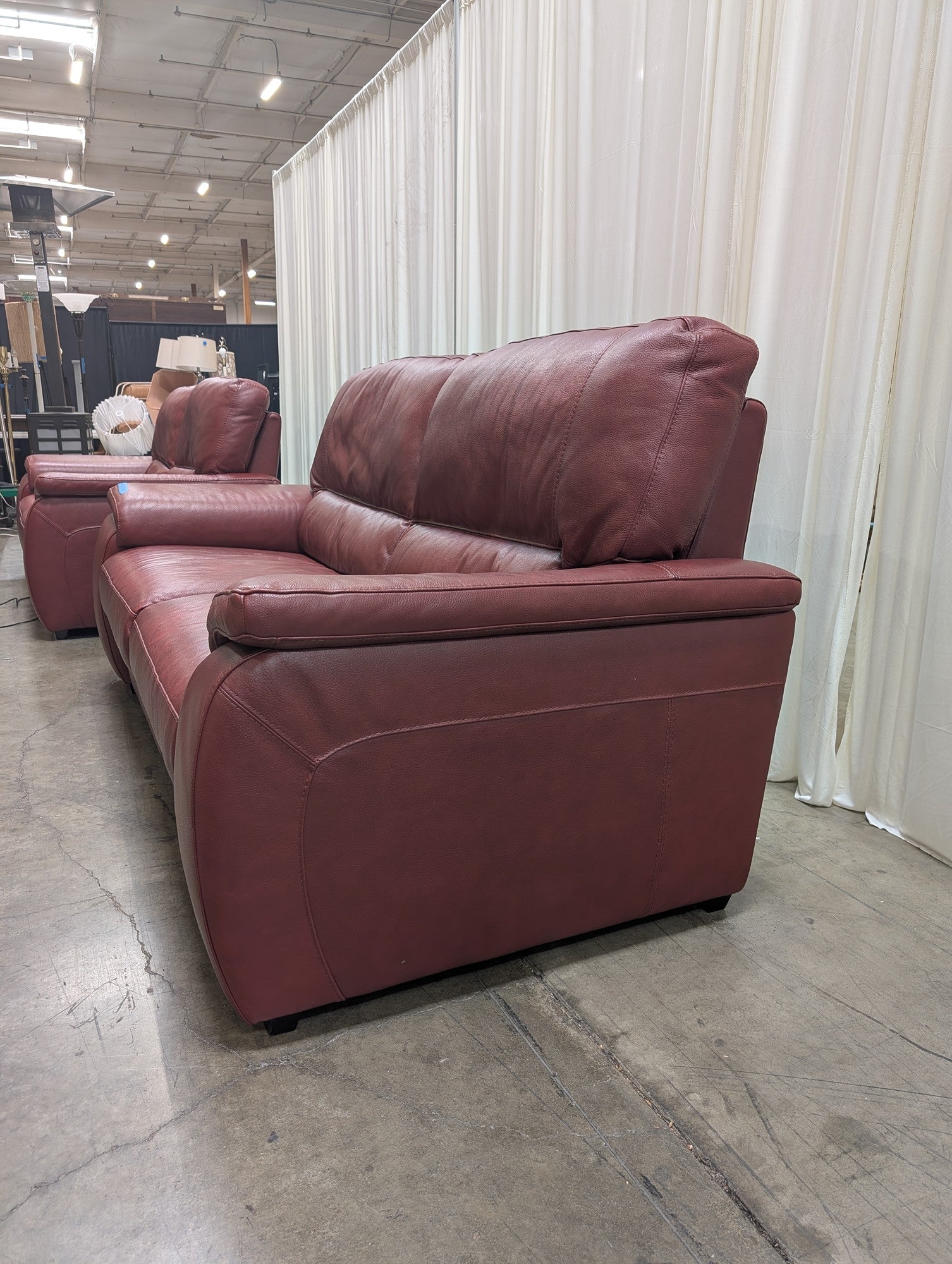 Burgundy Power Reclining Couch in Leather