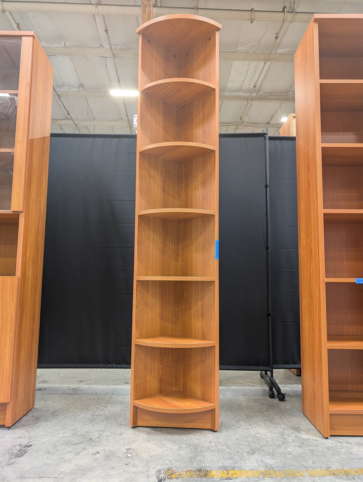 Tall Corner Six-Shelf Bookcase in Cherry Wood Finish