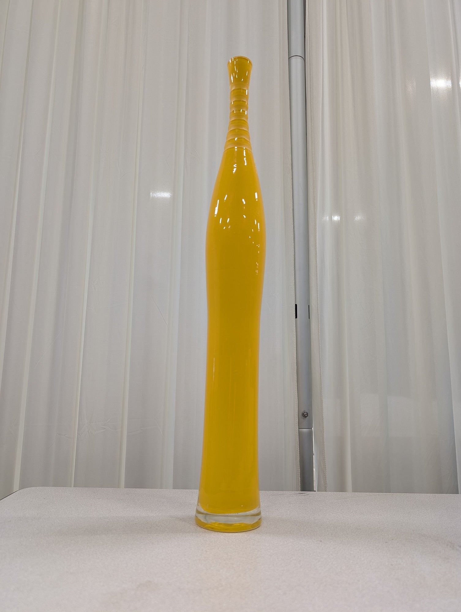 Tall Ribbed Top Yellow Decorative Vase in Glass