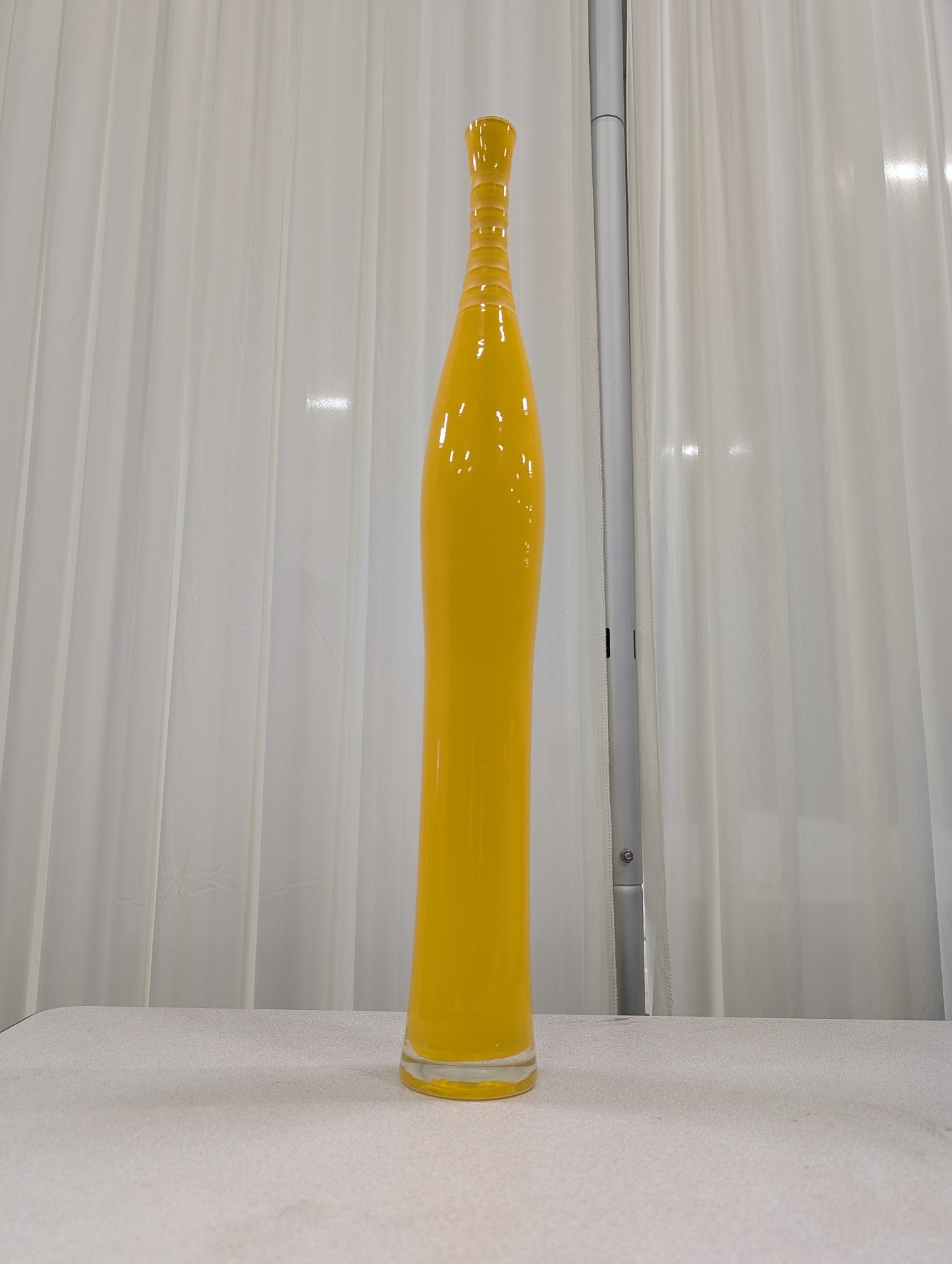 Tall Ribbed Top Yellow Decorative Vase in Glass