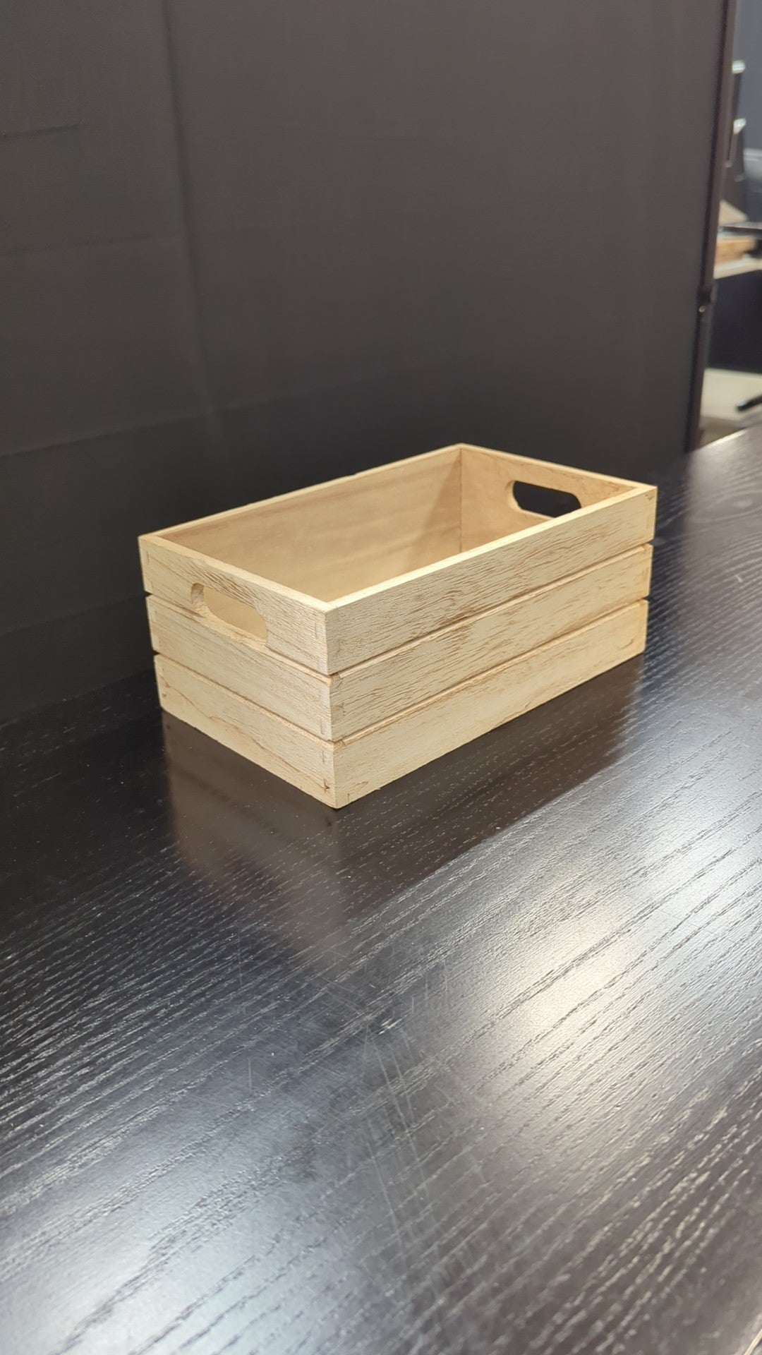 Light Wood Storage Crate with Cutout Handles