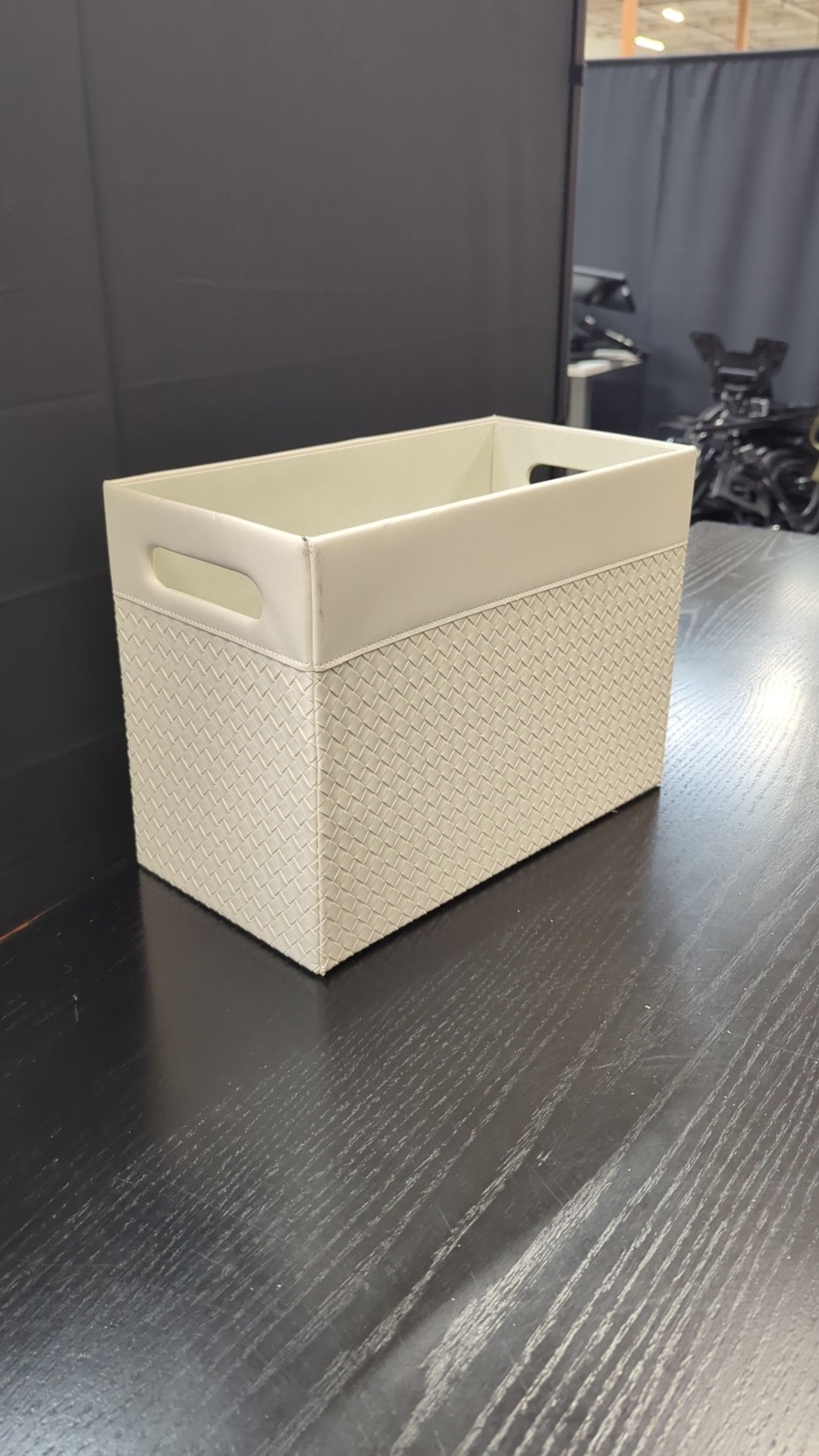 Cream Woven Texture Storage Box with Cut-Out Handles
