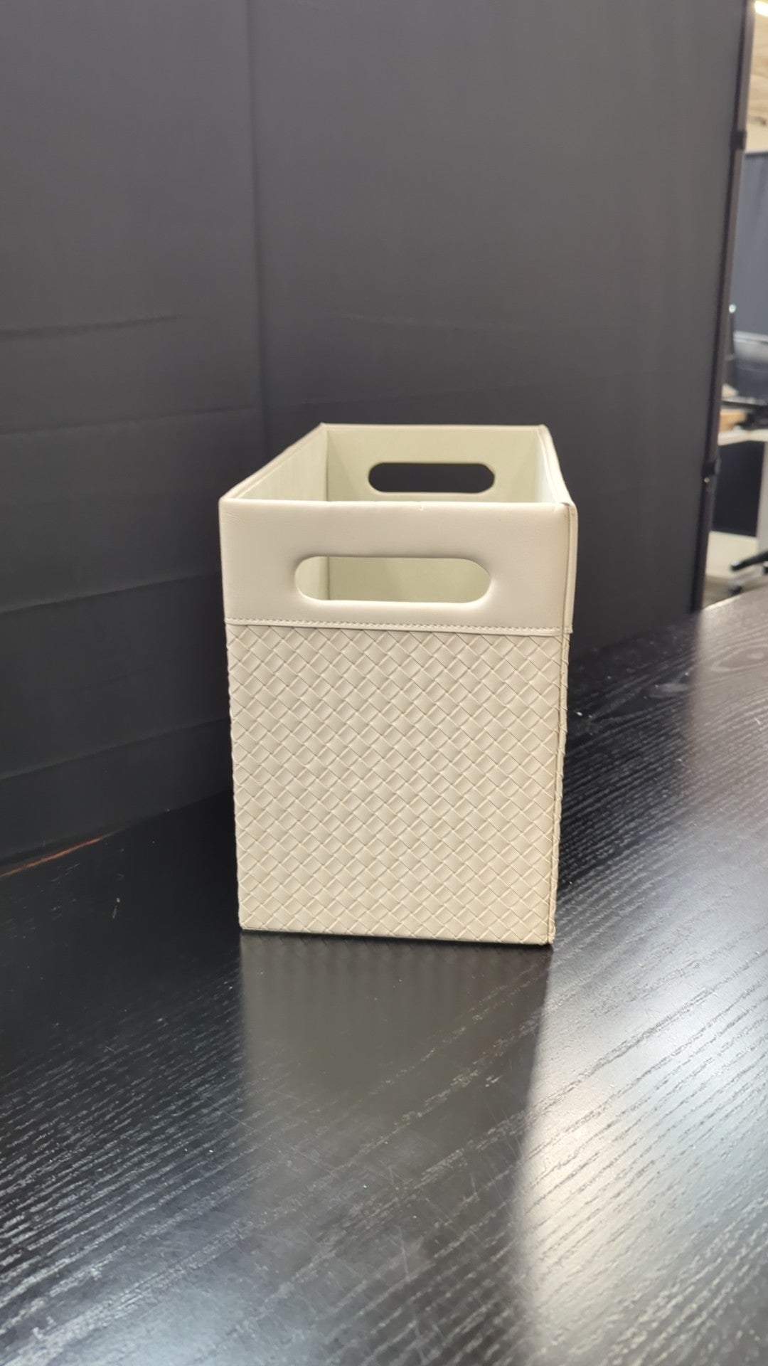 Cream Woven Texture Storage Box with Cut-Out Handles