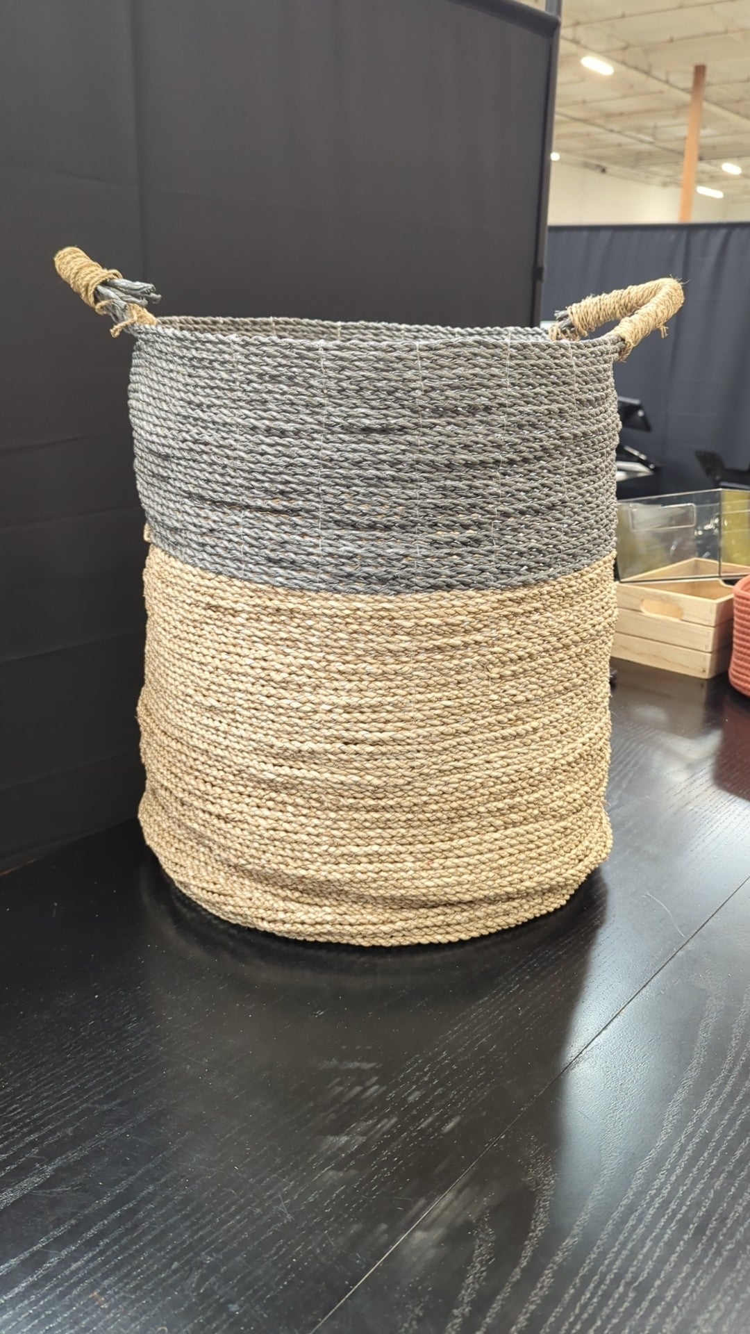 Two-Tone Woven Storage Basket with Rope Handles