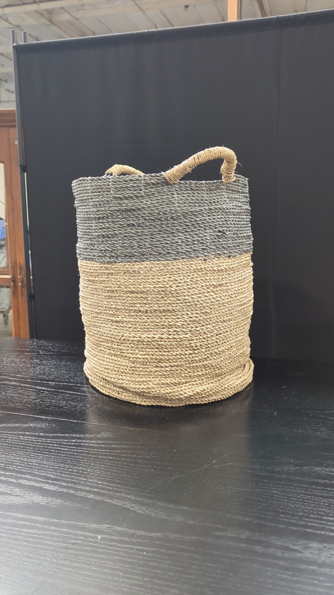 Two-Tone Woven Storage Basket with Rope Handles