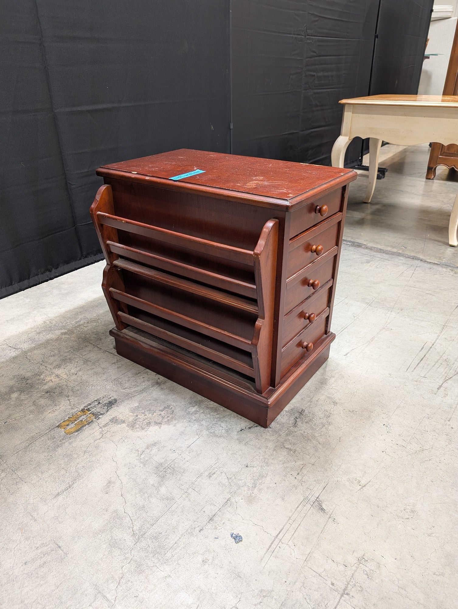 Wooden Bedside Cabinet with Five Drawers and Magazine Rack