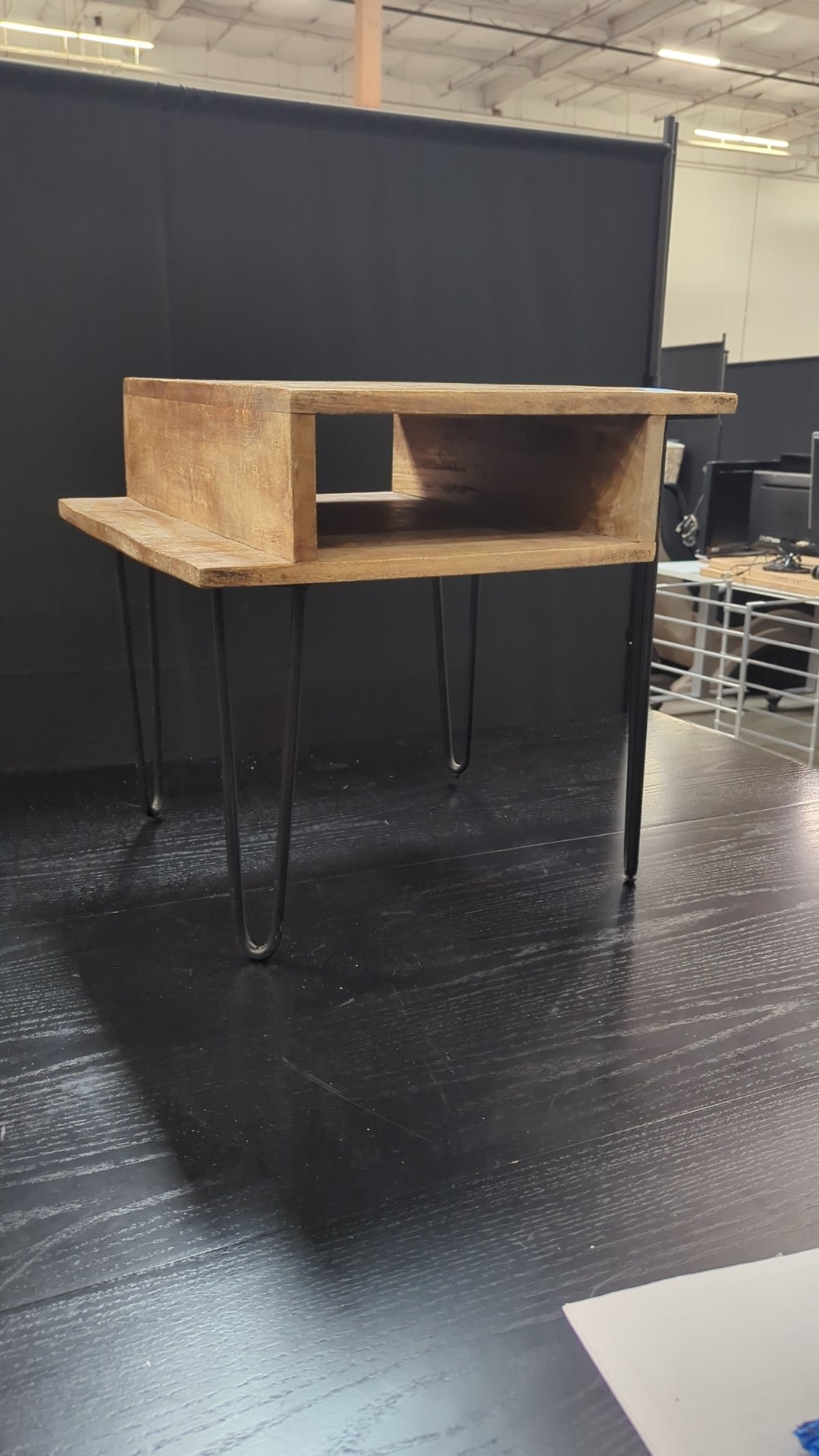 Rustic Wood End Table with Black Hairpin Legs