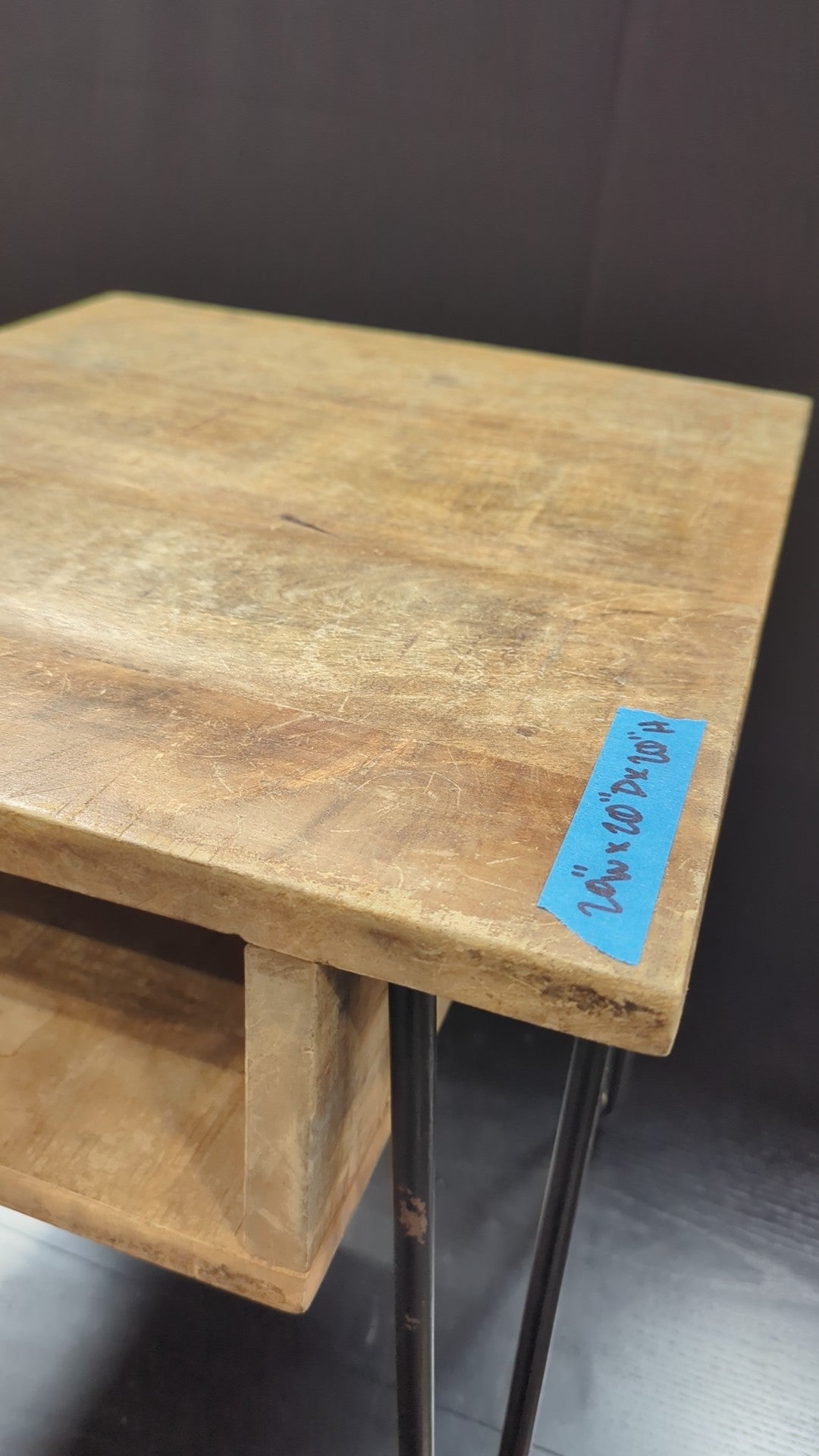 Rustic Wood End Table with Black Hairpin Legs