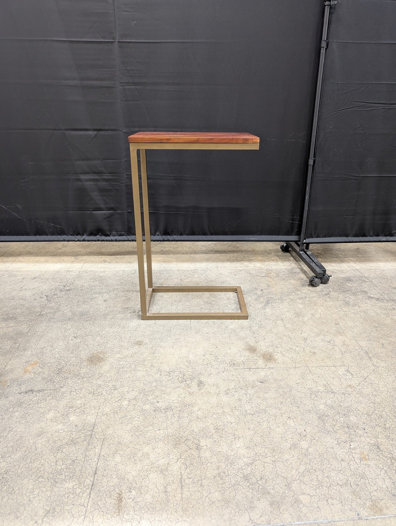 Modern Industrial C-Shape Side Table with Wood Top and Metal Frame