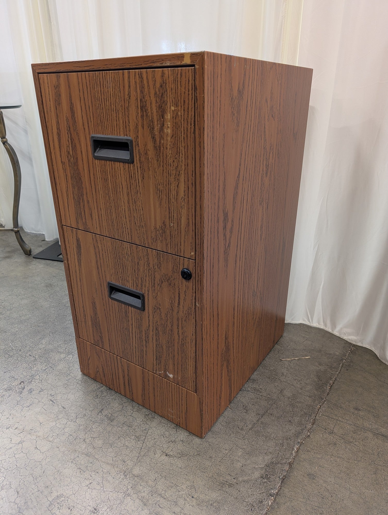 Brown Wood Grain Two-Drawer Filing Cabinet with Lock
