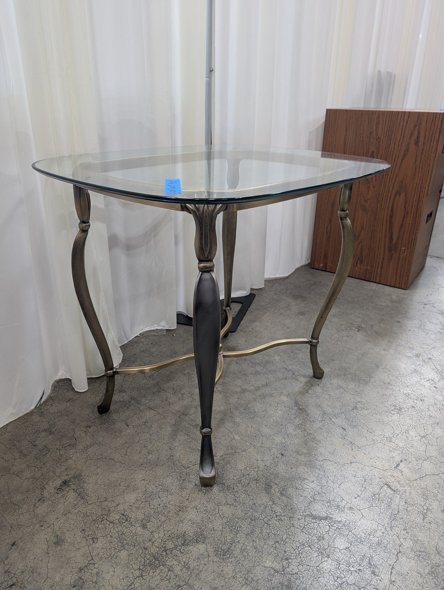 Traditional Metal End Table with Glass Top