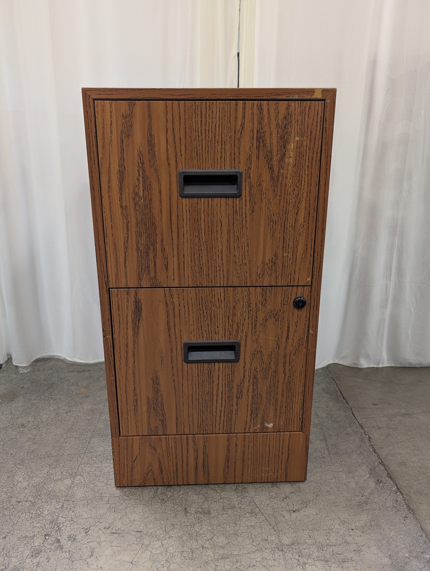 Brown Wood Grain Two-Drawer Filing Cabinet with Lock