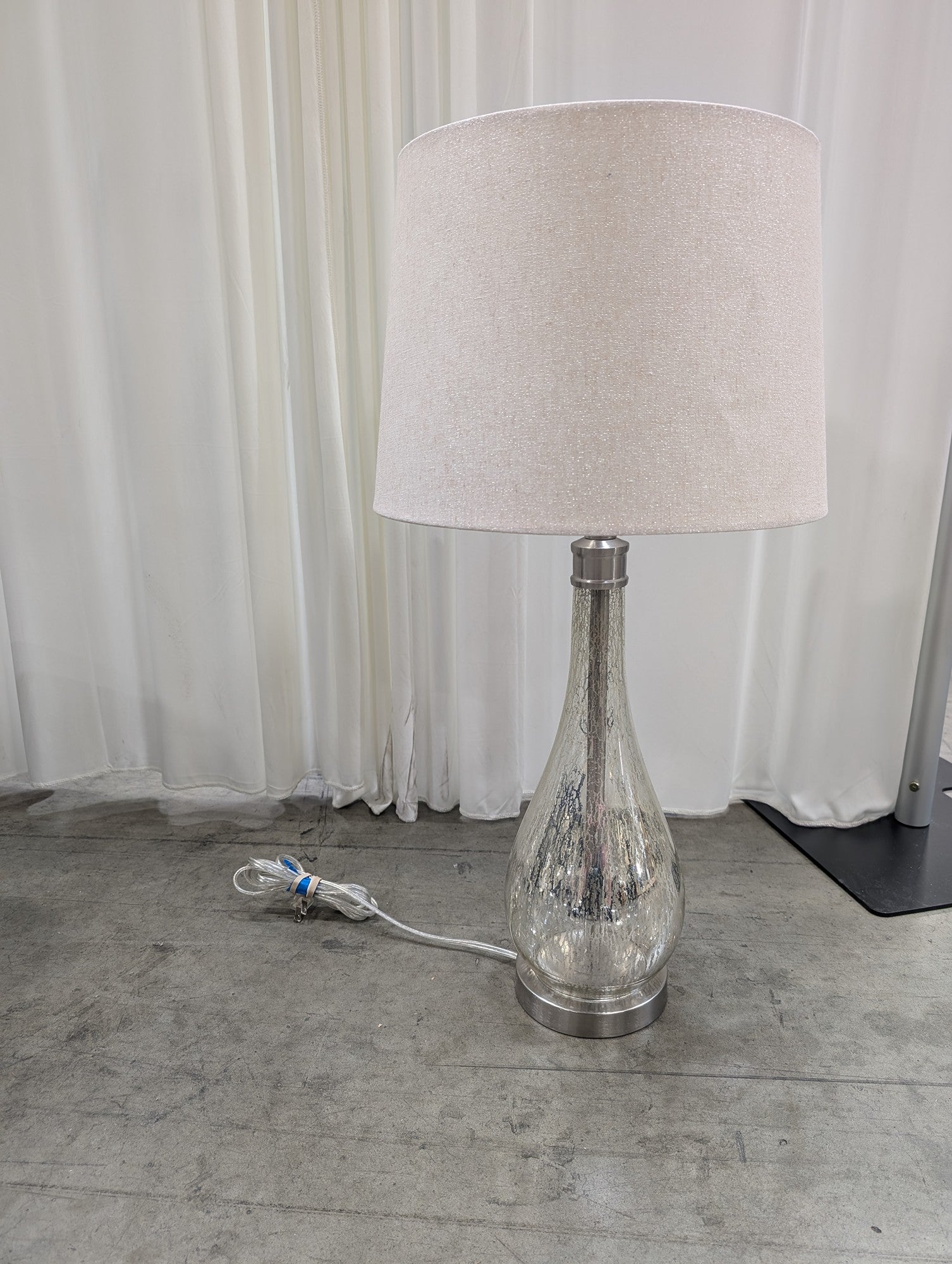 Reflective Mercury Glass Look Table Lamp with Fabric Shade