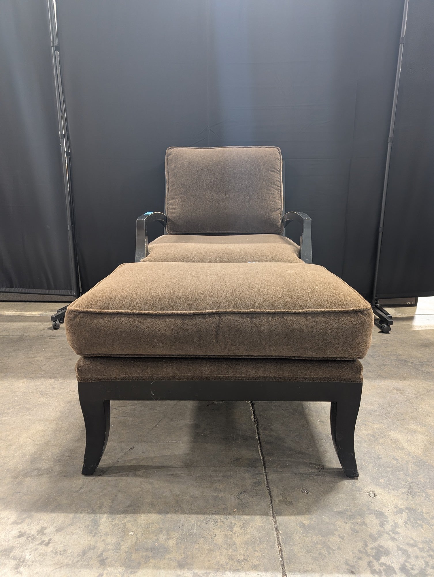 Brown Upholstered Armchair and Ottoman Set