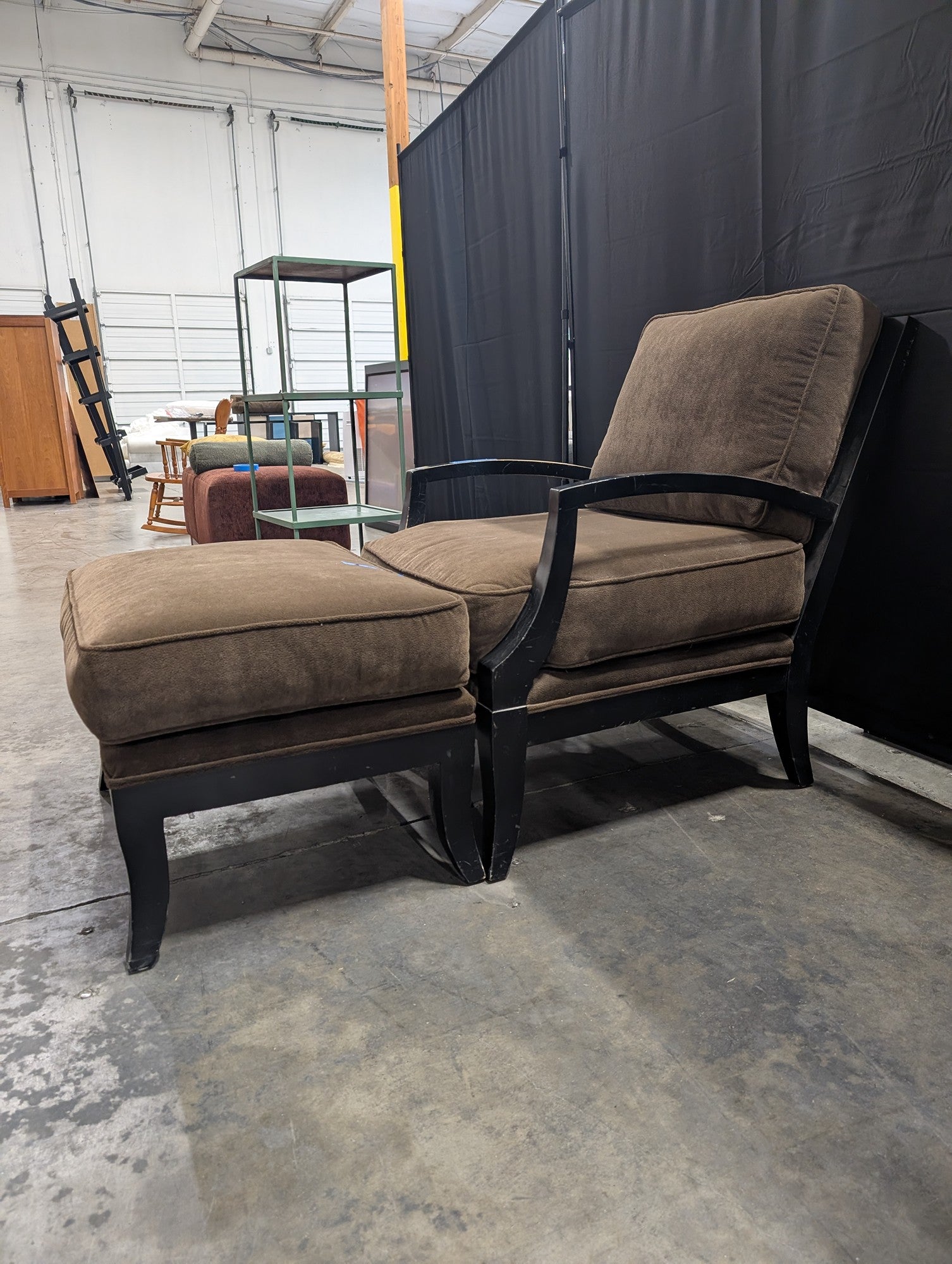 Brown Upholstered Armchair and Ottoman Set