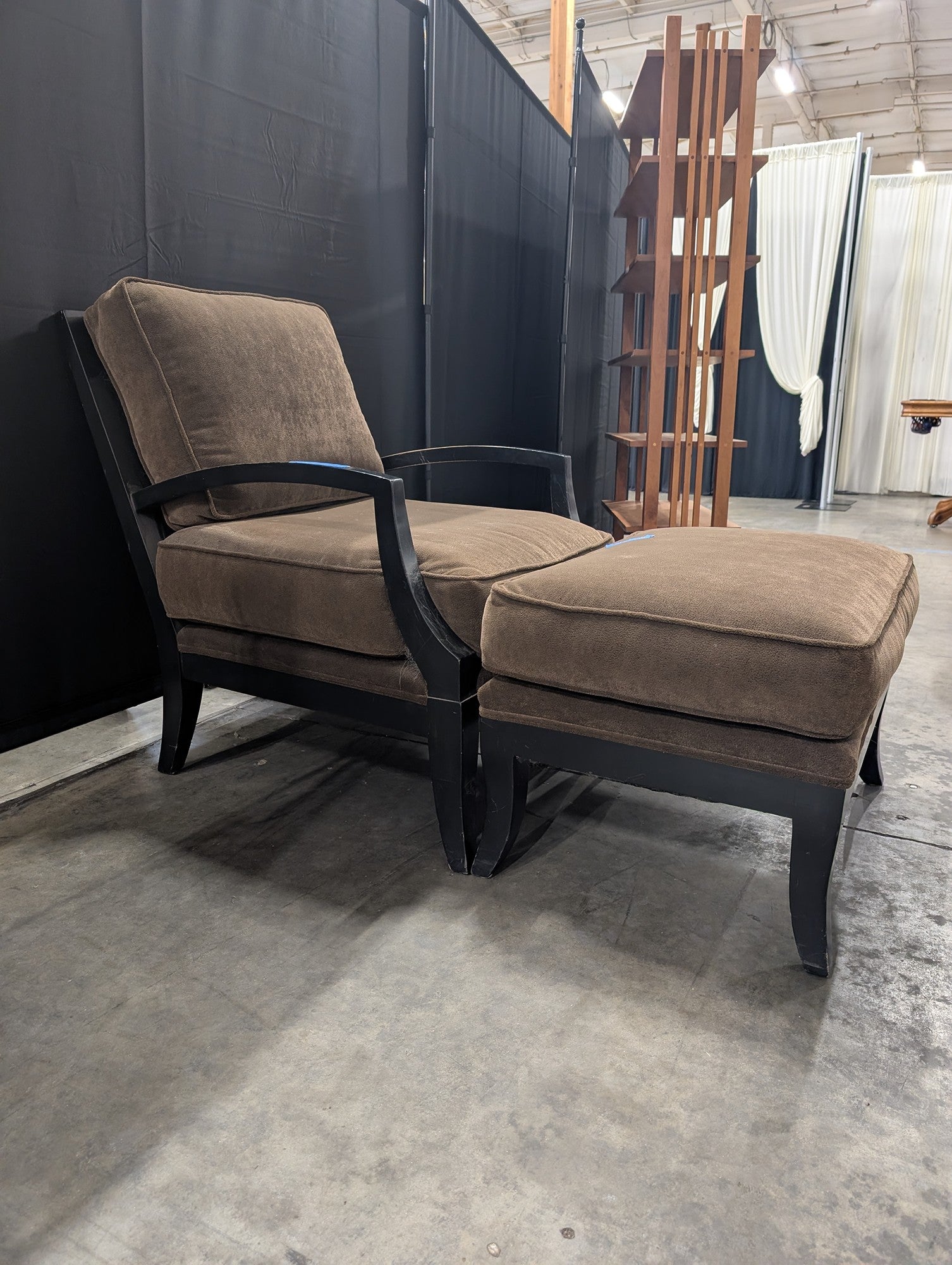 Brown Upholstered Armchair and Ottoman Set