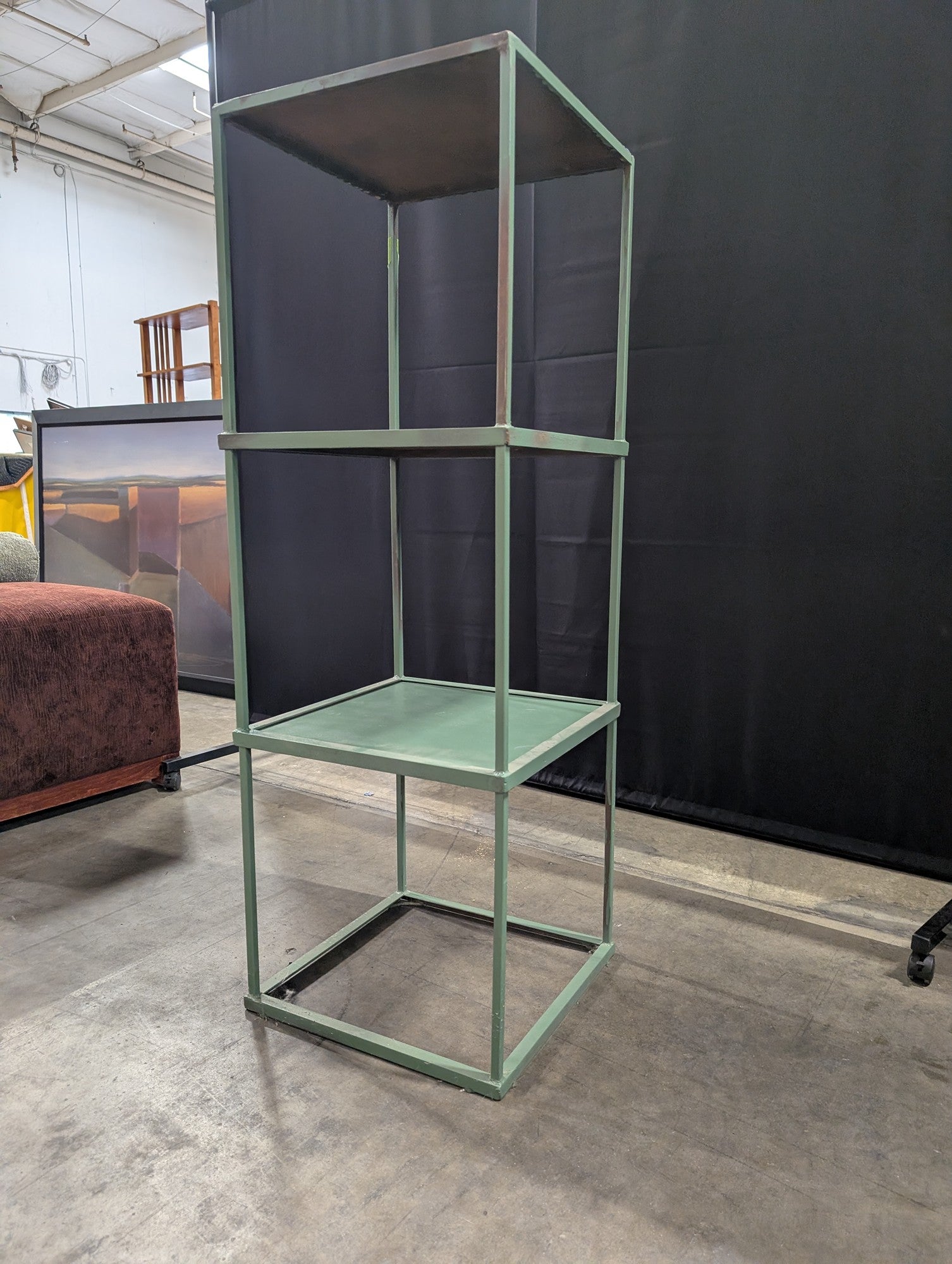Sage Green Industrial Three-Tier Bookcase