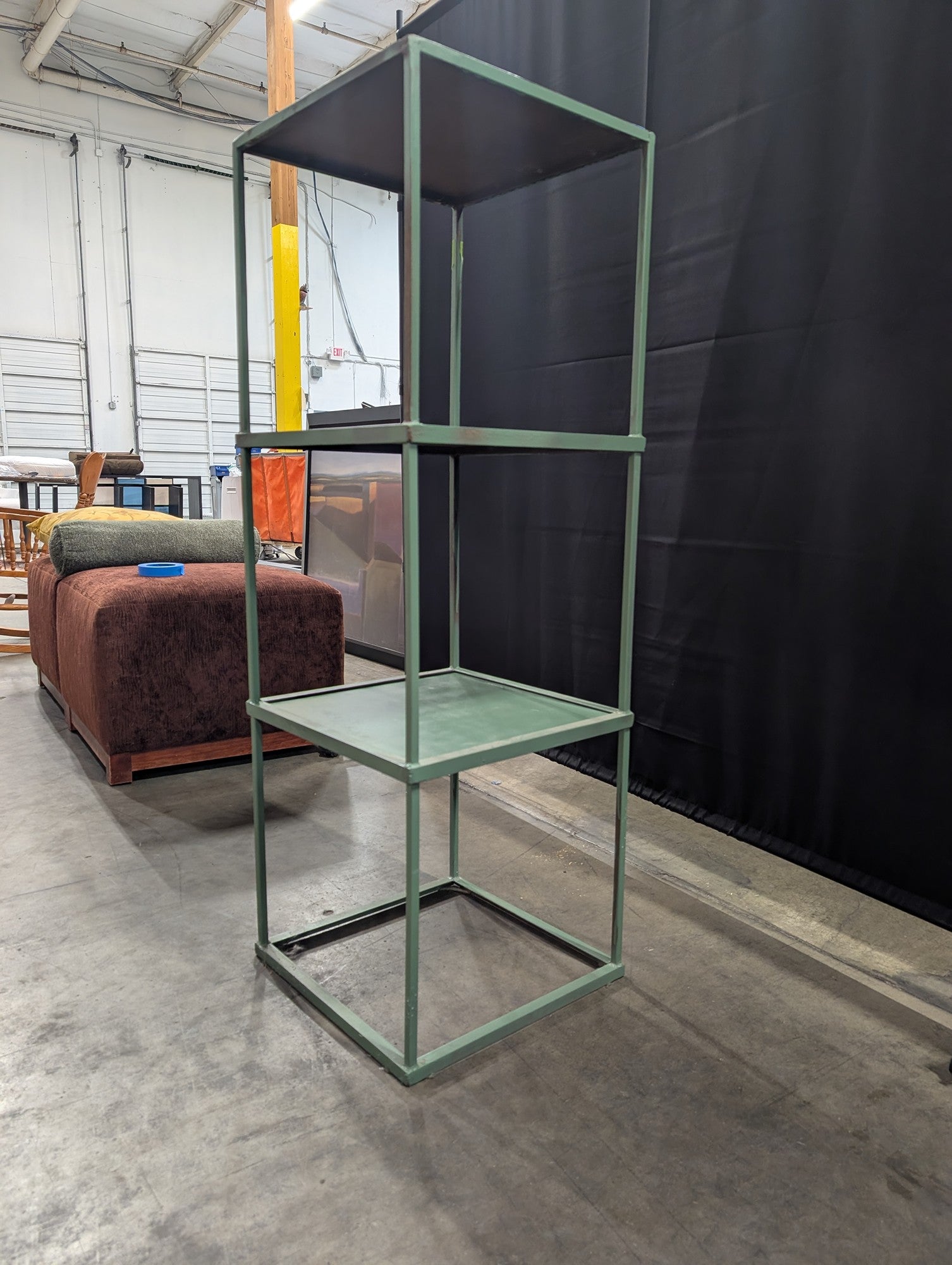 Sage Green Industrial Three-Tier Bookcase