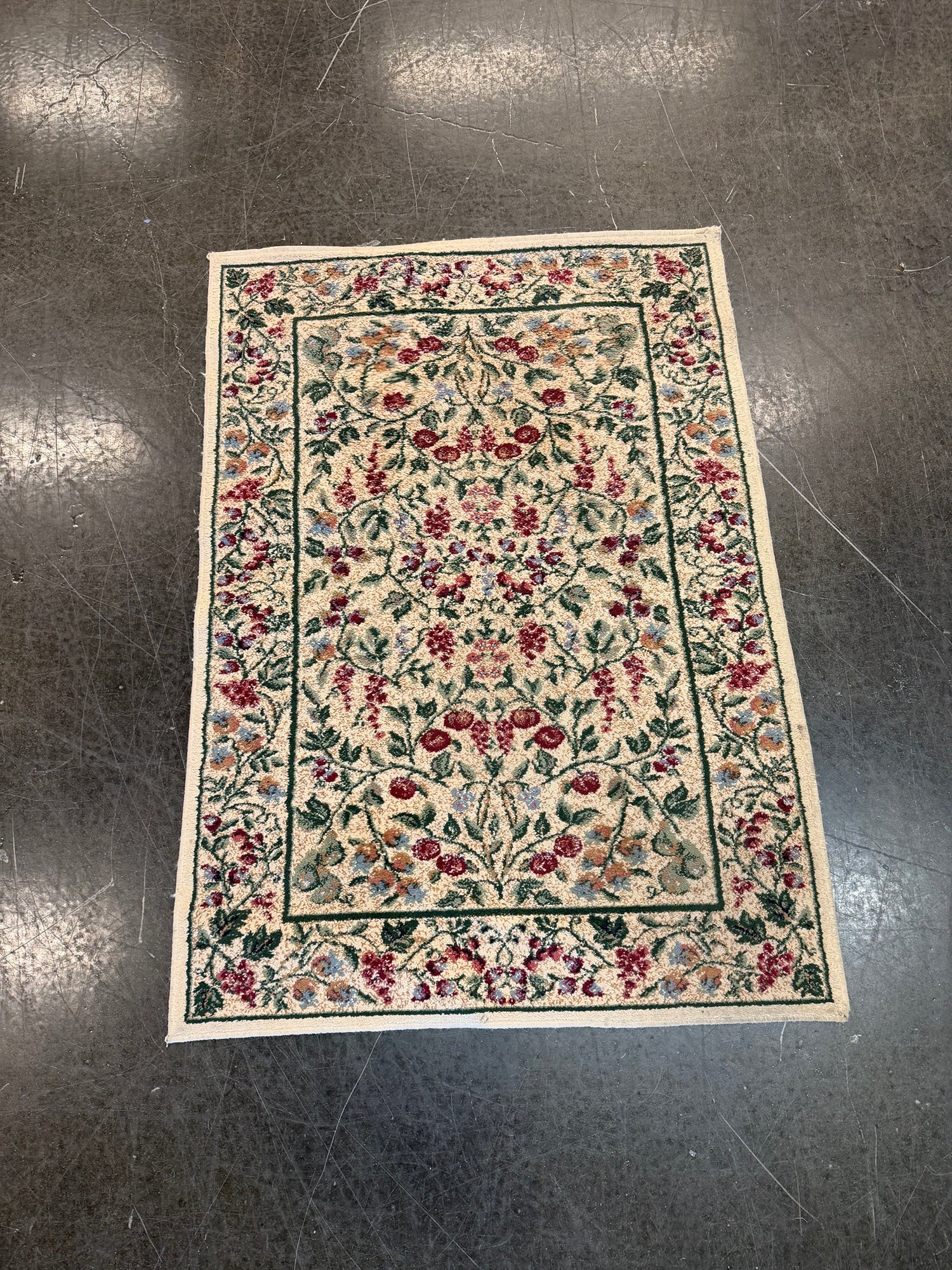 Cream Floral Patterned Rectangular Area Rug