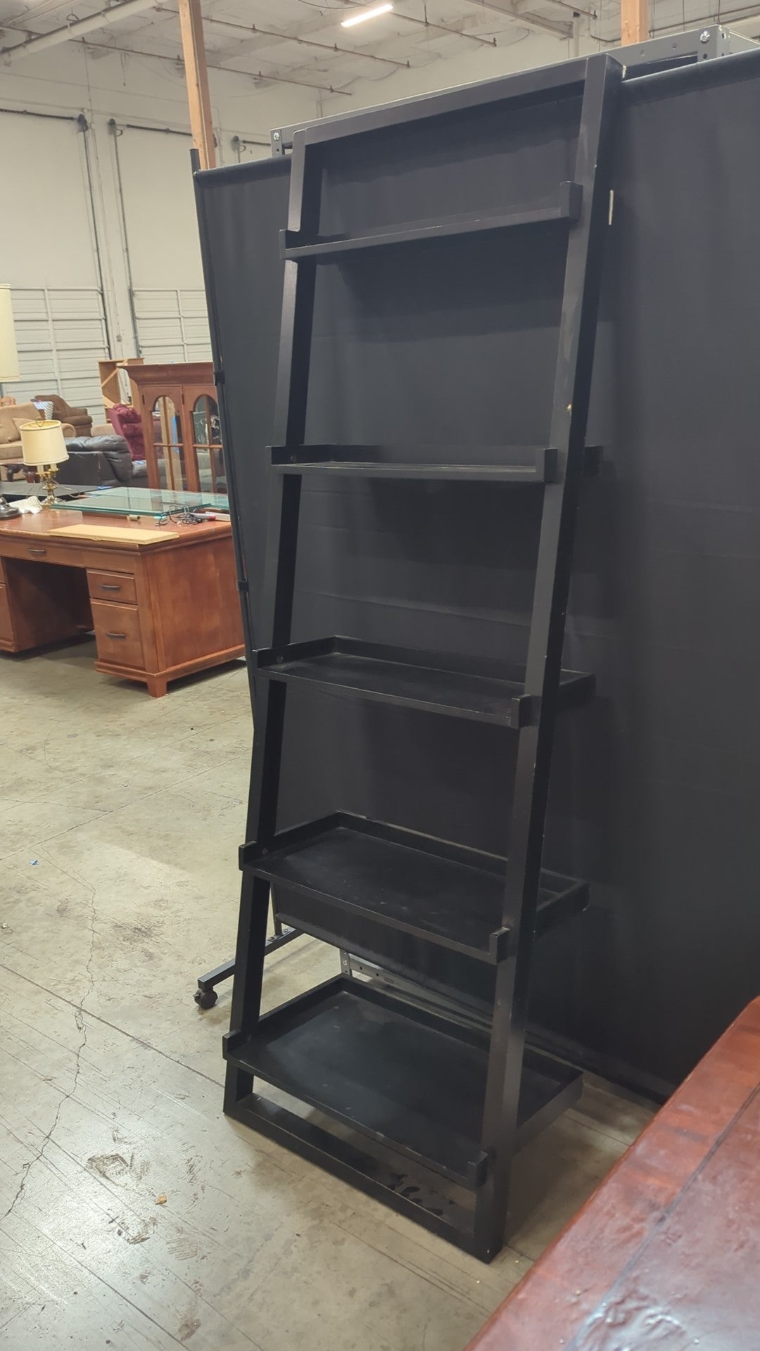Black Wood Ladder Bookcase with Five Shelves