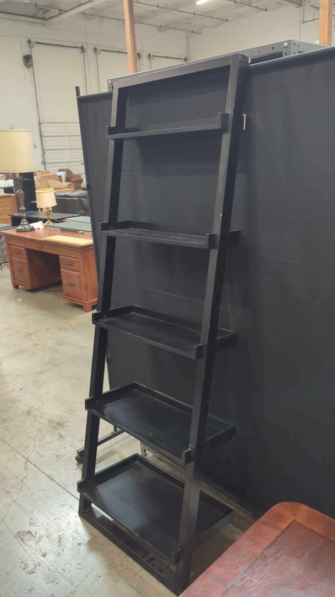 Black Wood Ladder Bookcase with Five Shelves