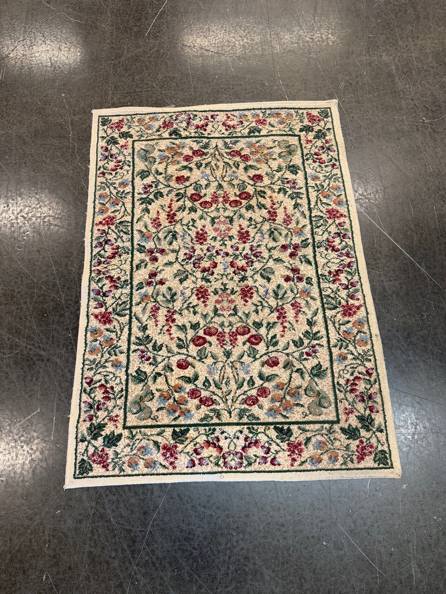 Cream Floral Patterned Rectangular Area Rug