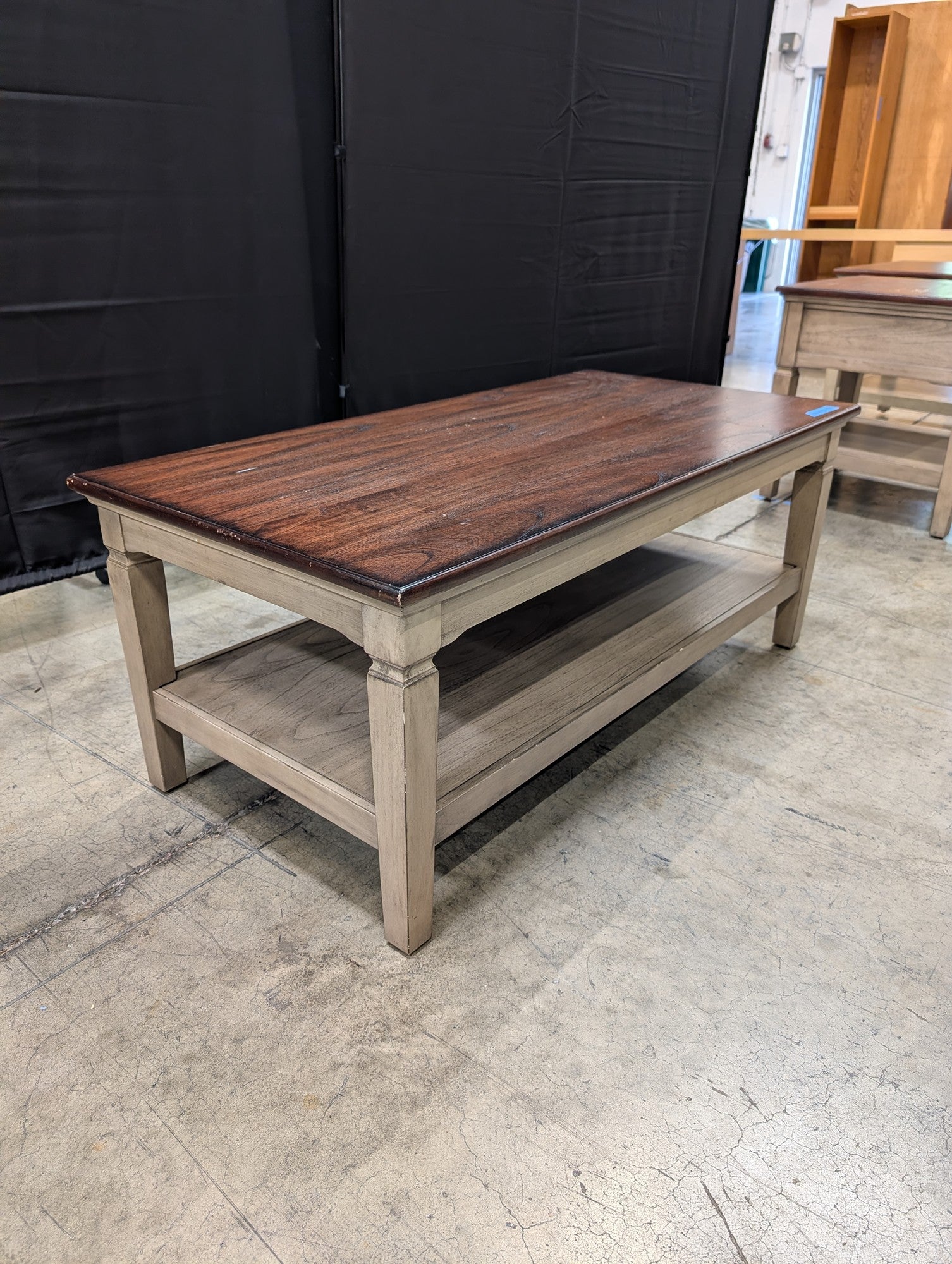 Two-Tone Wood Coffee Table with Lower Shelf