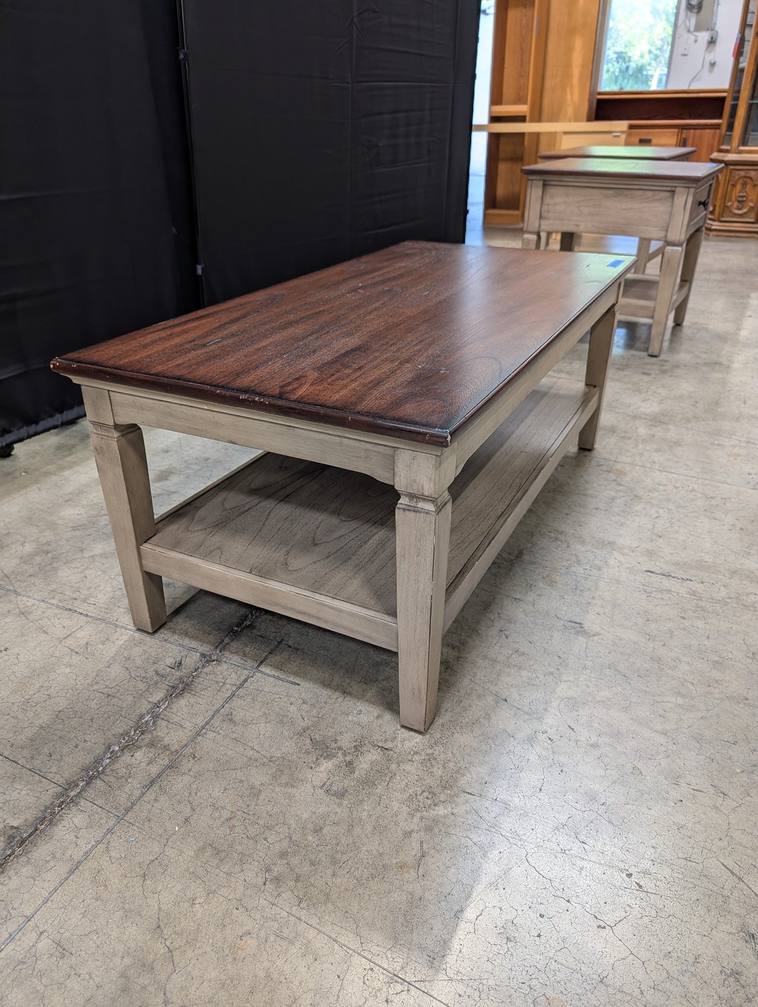 Two-Tone Wood Coffee Table with Lower Shelf