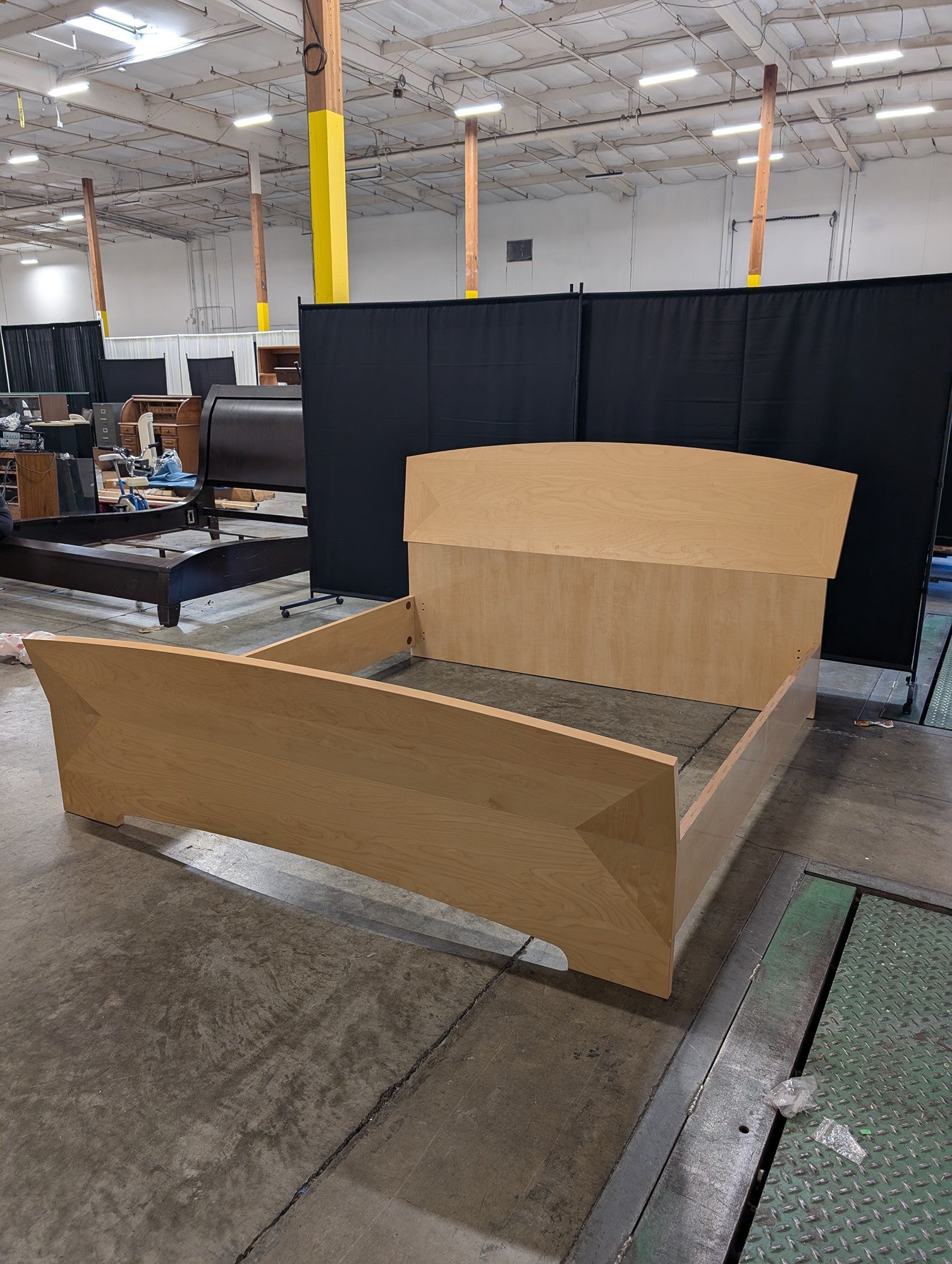 Contemporary Italian Light Wood Bed Frame with Curved Headboard