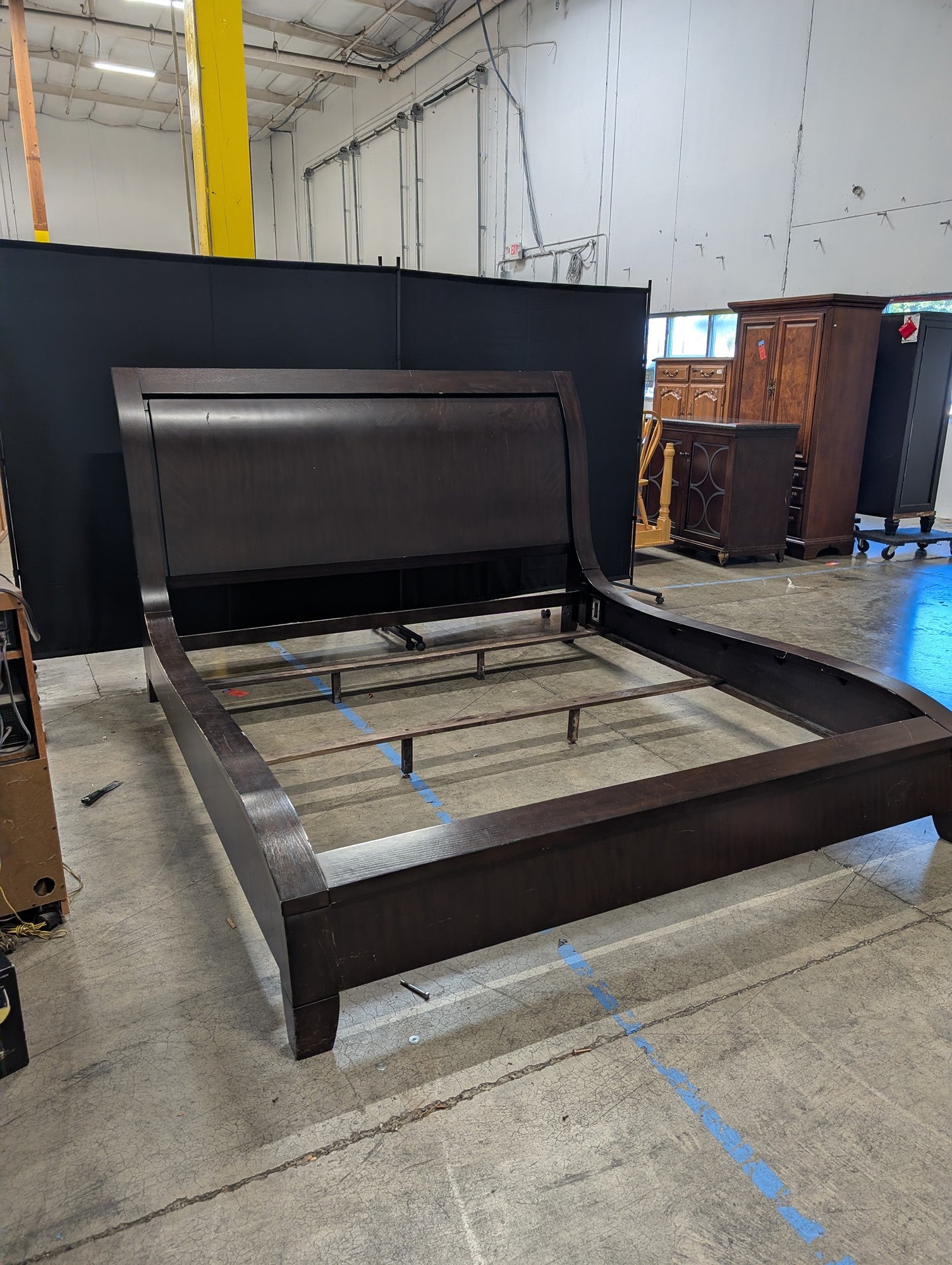 Dark Brown Sleigh Style Wood Bed Frame