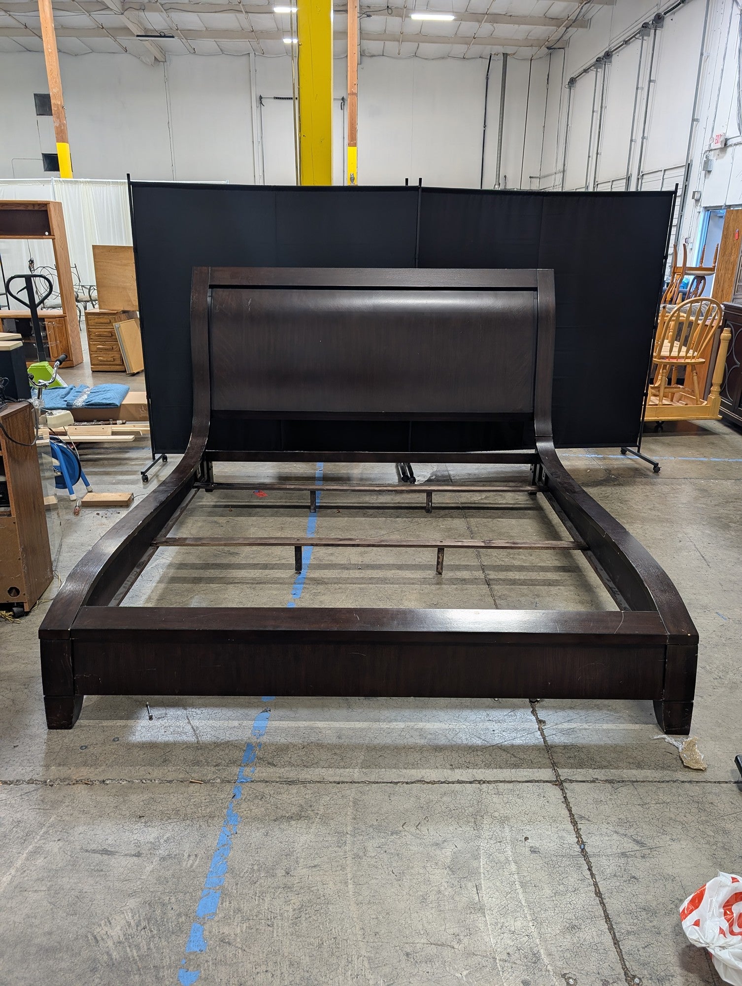 Dark Brown Sleigh Style Wood Bed Frame