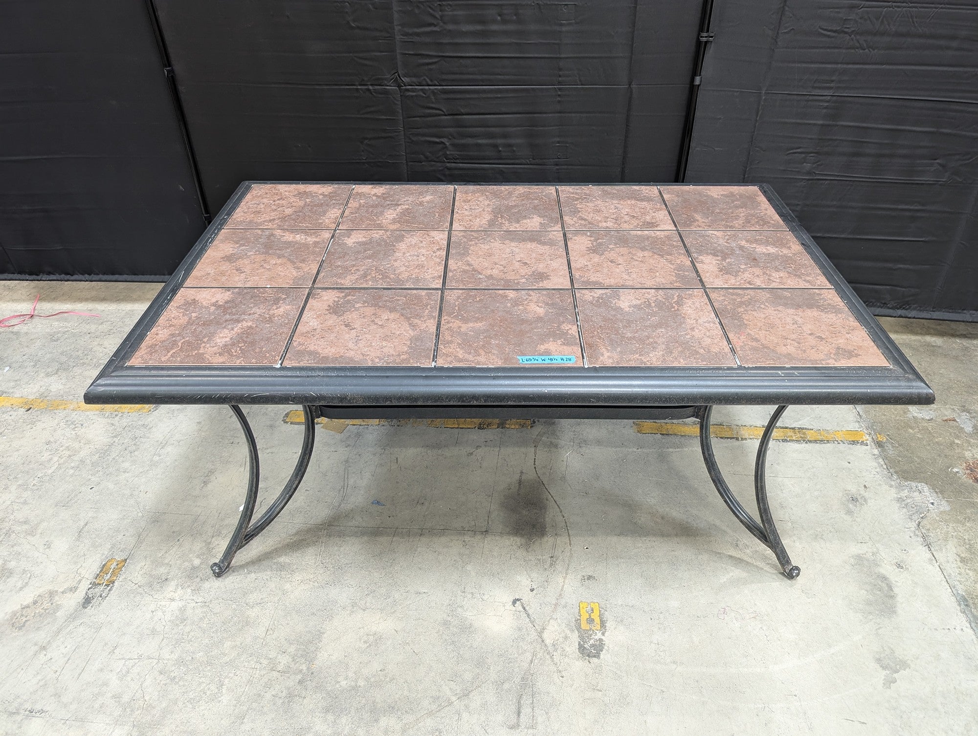 Dark Iron Outdoor Dining Table with Tile Top