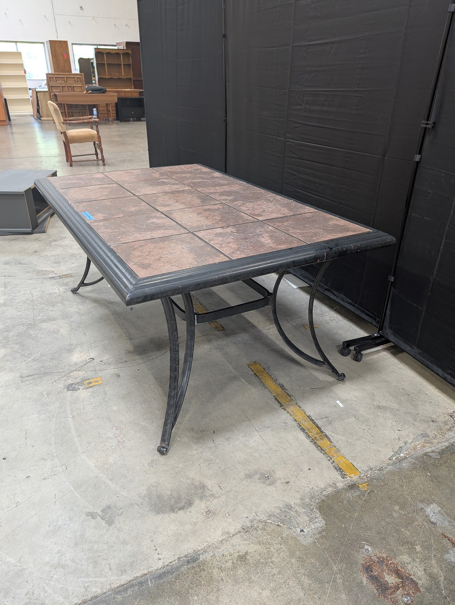 Dark Iron Outdoor Dining Table with Tile Top