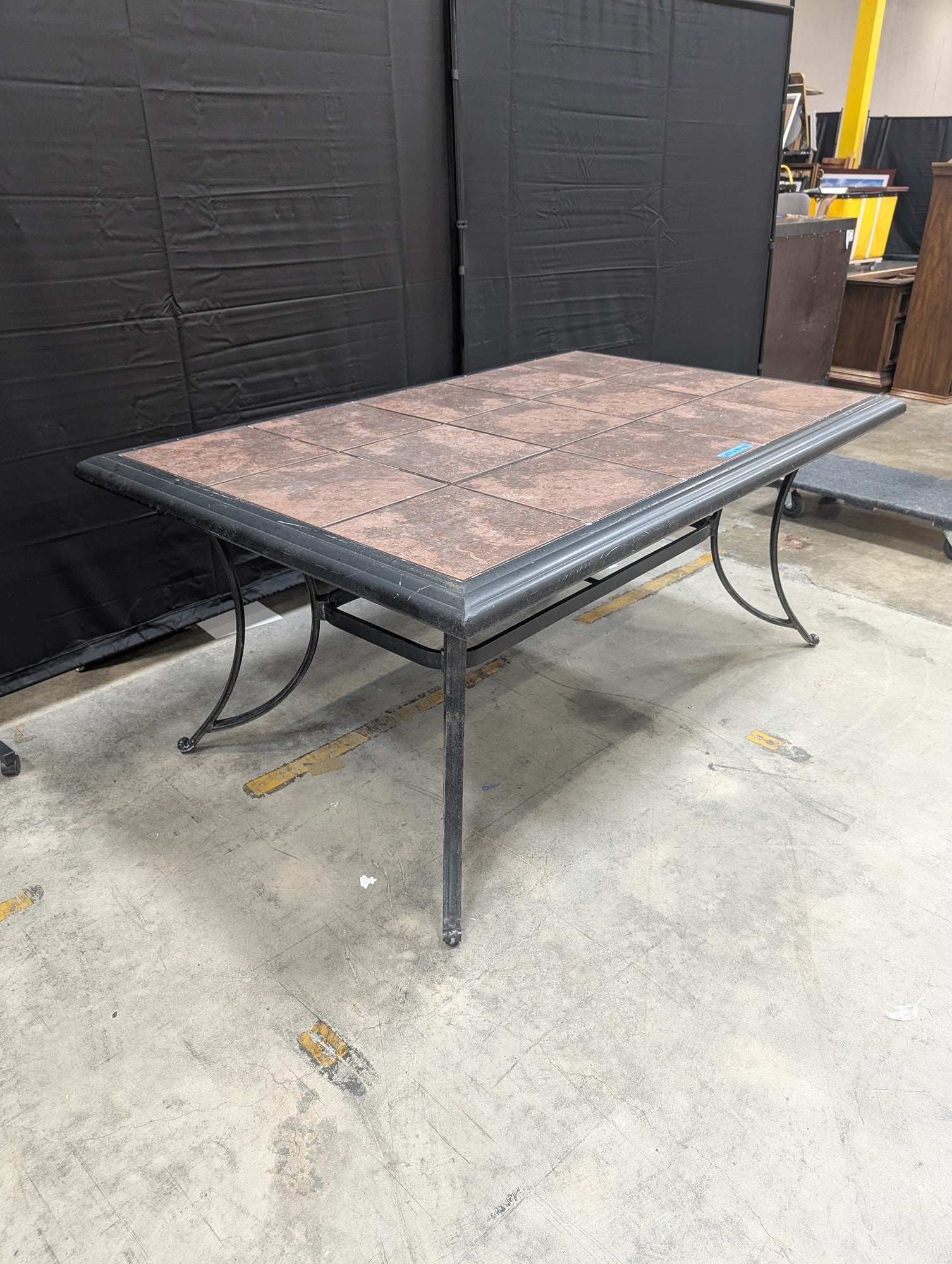 Dark Iron Outdoor Dining Table with Tile Top