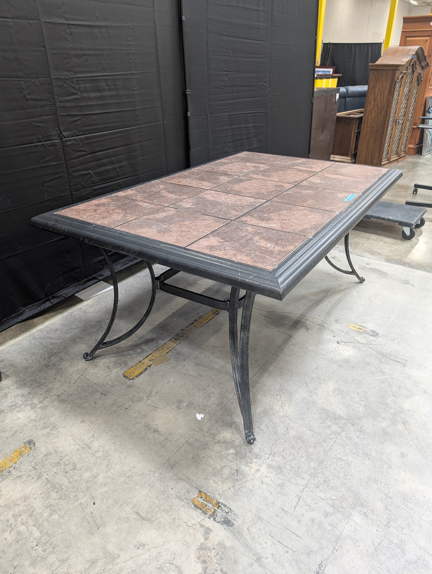Dark Iron Outdoor Dining Table with Tile Top